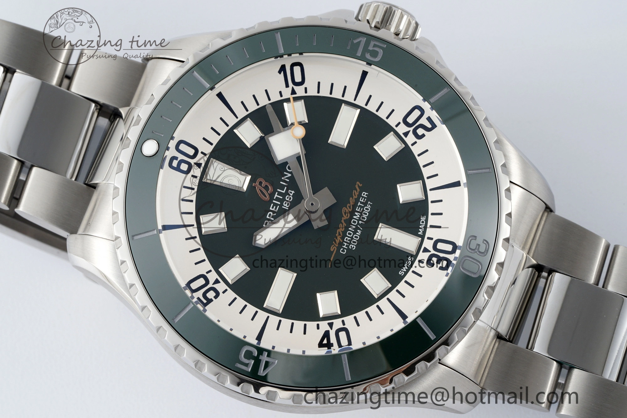 Superocean 44mm TF 1:1 Best Edition Green White Dial Green Bezel on SS Bracelet A2824