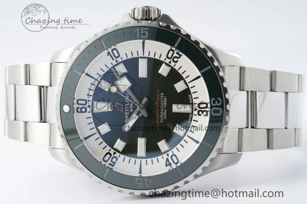 Superocean 44mm TF 1:1 Best Edition Green White Dial Green Bezel on SS Bracelet A2824