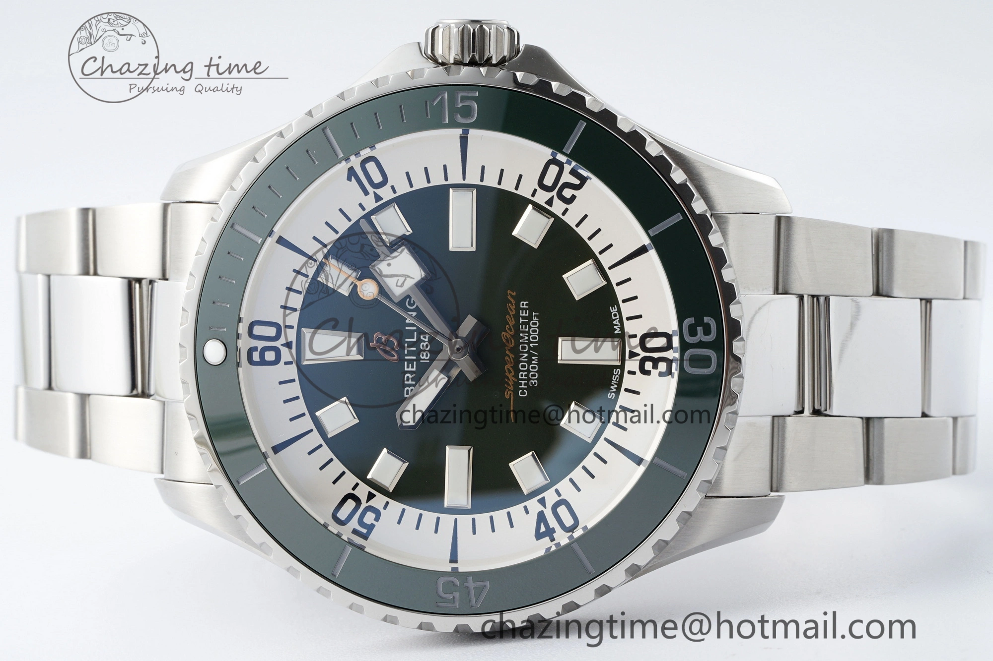 Superocean 44mm TF 1:1 Best Edition Green White Dial Green Bezel on SS Bracelet A2824