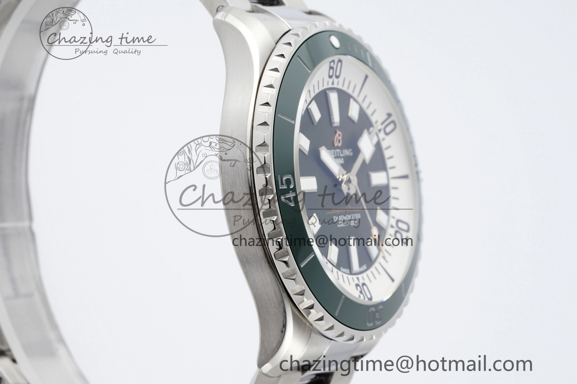 Superocean 44mm TF 1:1 Best Edition Green White Dial Green Bezel on SS Bracelet A2824