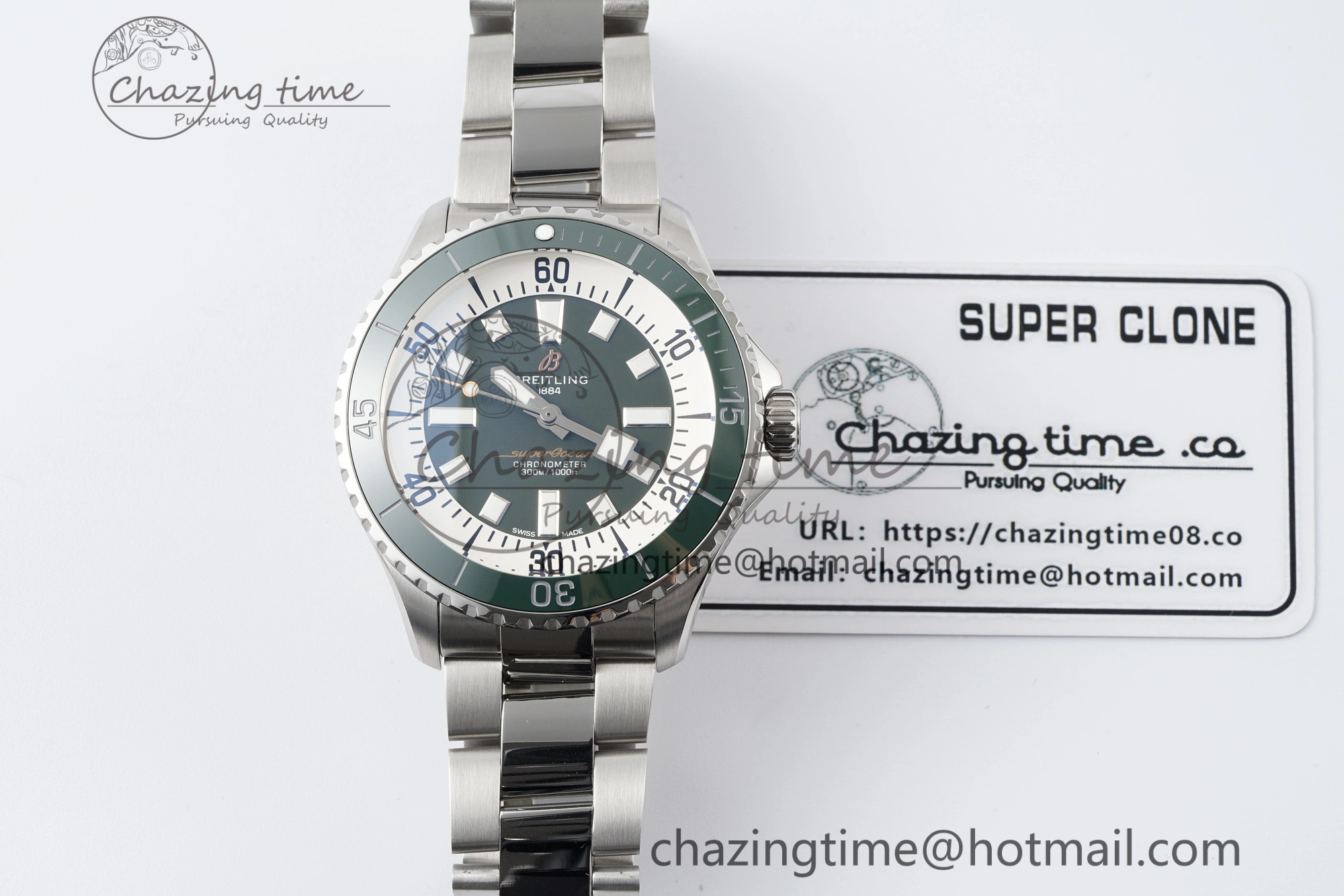 Superocean 44mm TF 1:1 Best Edition Green White Dial Green Bezel on SS Bracelet A2824