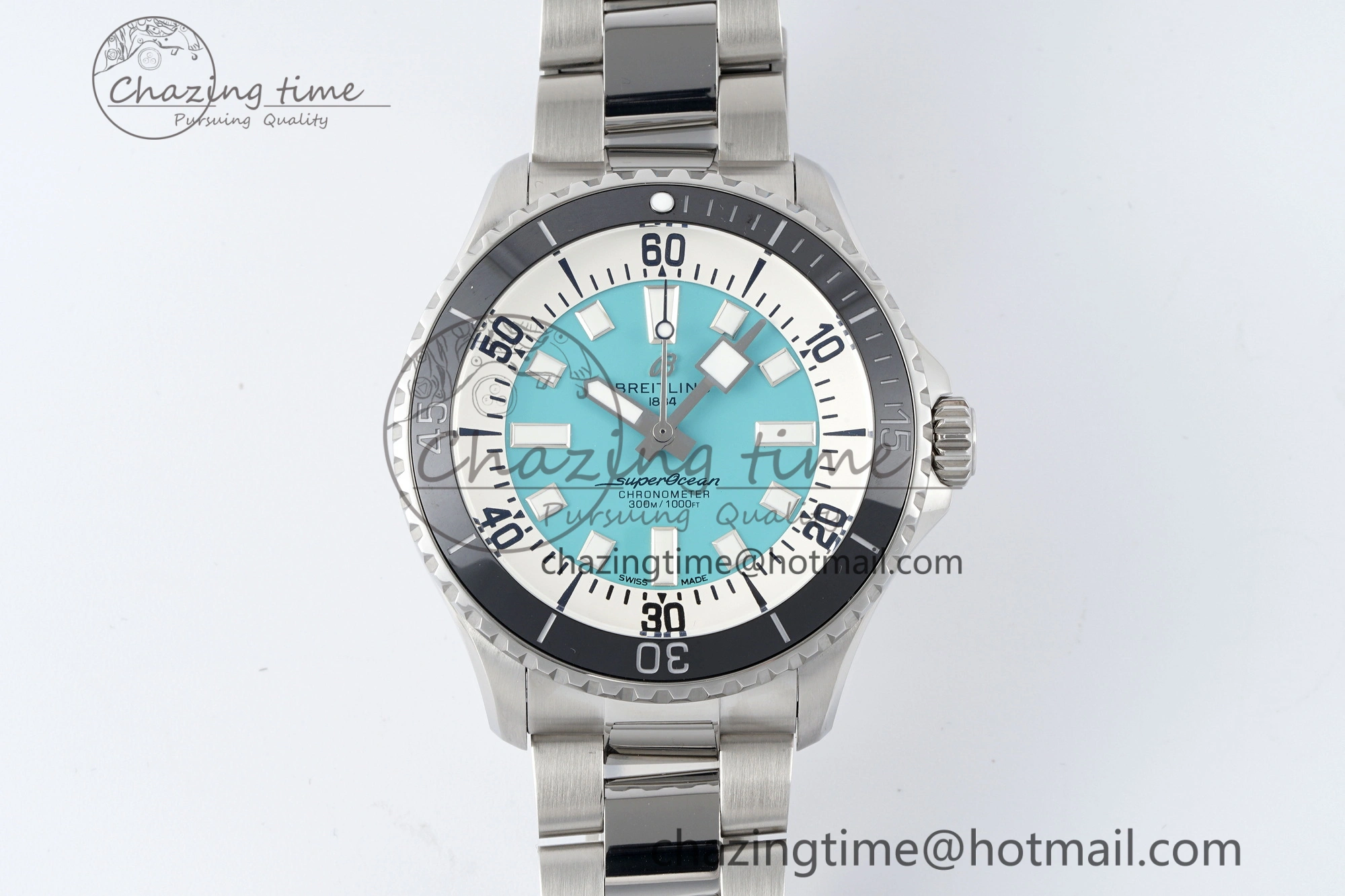 Superocean 44mm TF 1:1 Best Edition Tiffany White Dial Black Bezel on SS Bracelet A2824