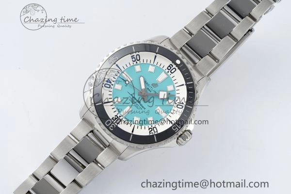 Superocean 44mm TF 1:1 Best Edition Tiffany White Dial Black Bezel on SS Bracelet A2824
