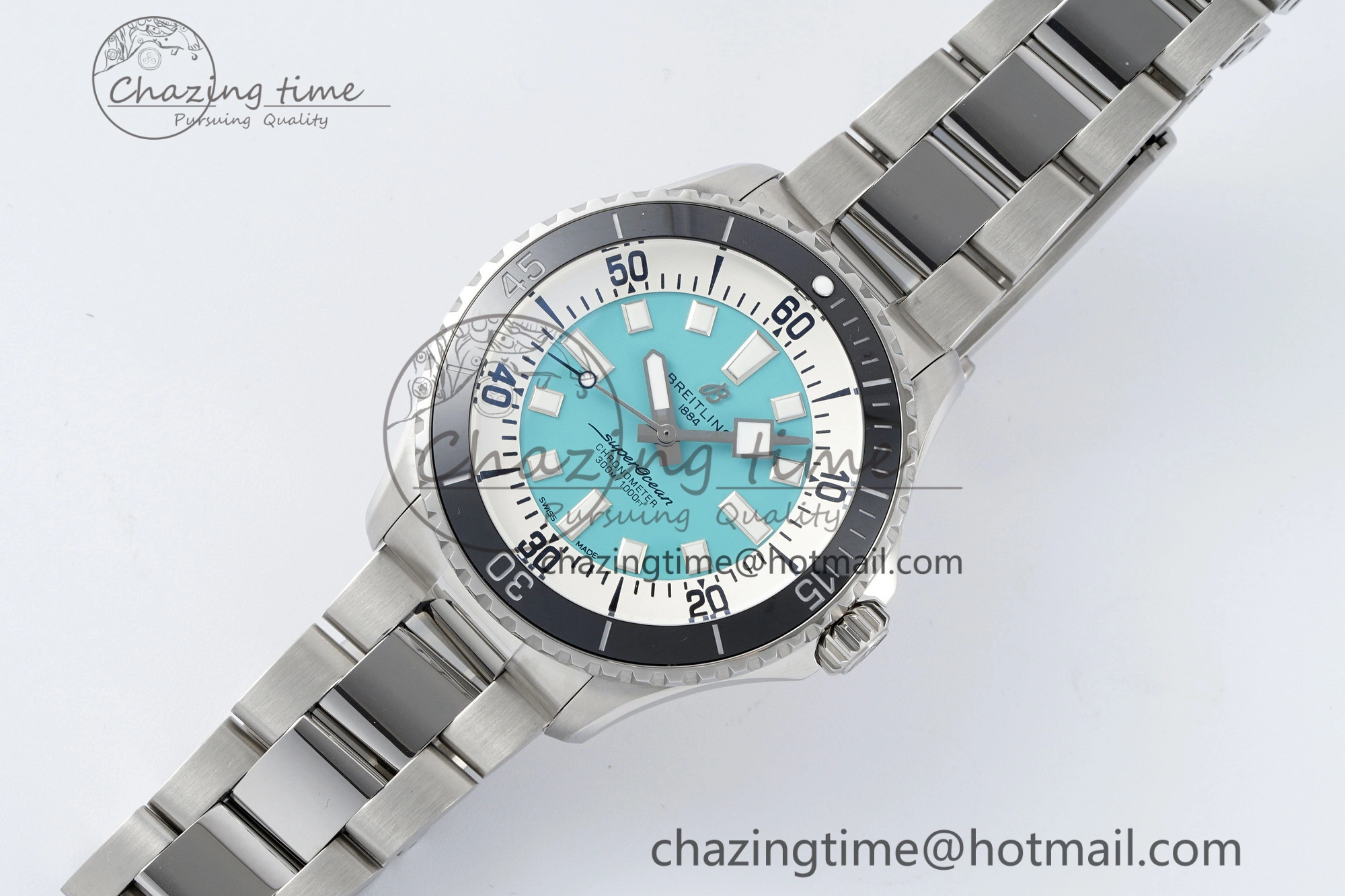 Superocean 44mm TF 1:1 Best Edition Tiffany White Dial Black Bezel on SS Bracelet A2824