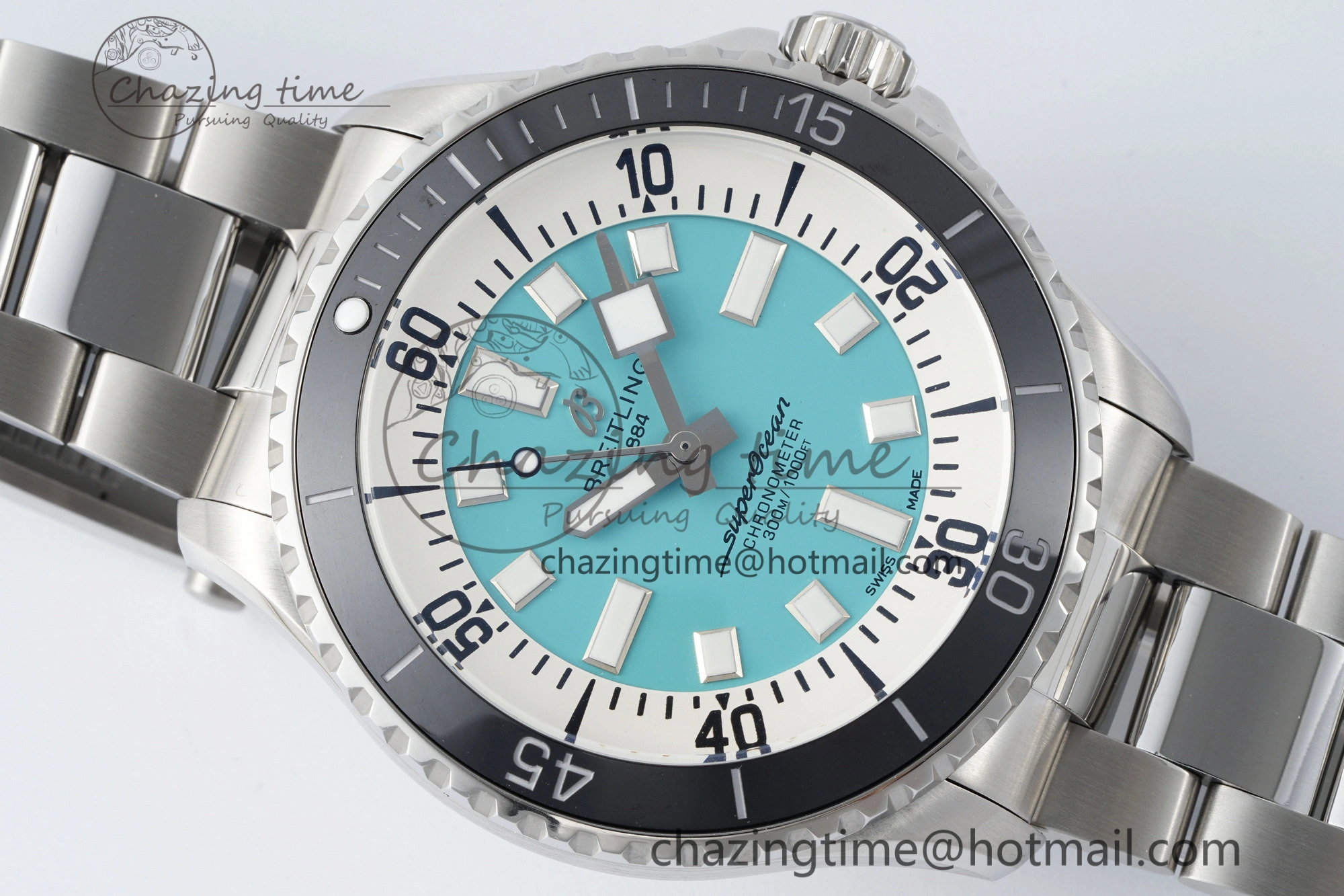 Superocean 44mm TF 1:1 Best Edition Tiffany White Dial Black Bezel on SS Bracelet A2824