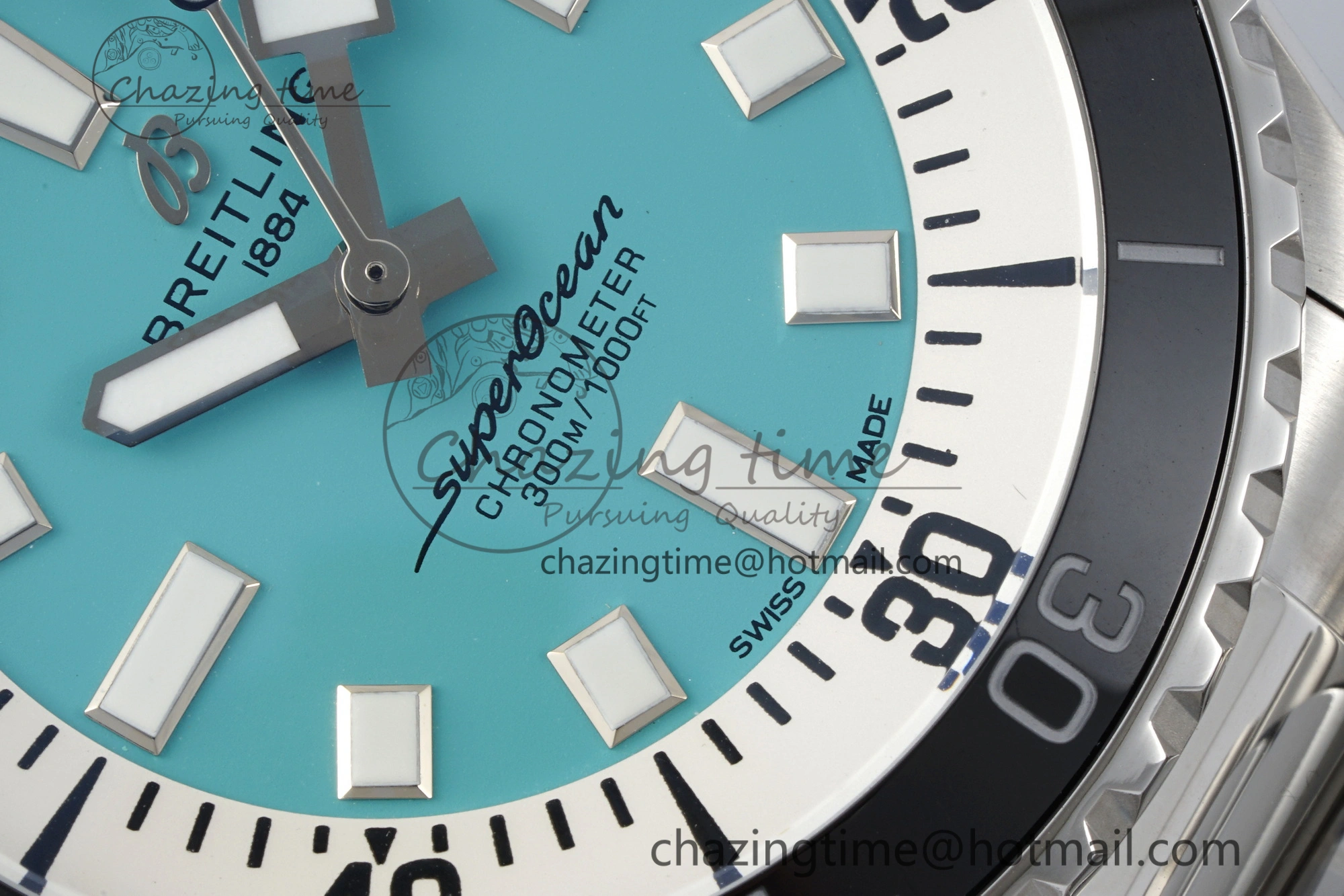 Superocean 44mm TF 1:1 Best Edition Tiffany White Dial Black Bezel on SS Bracelet A2824