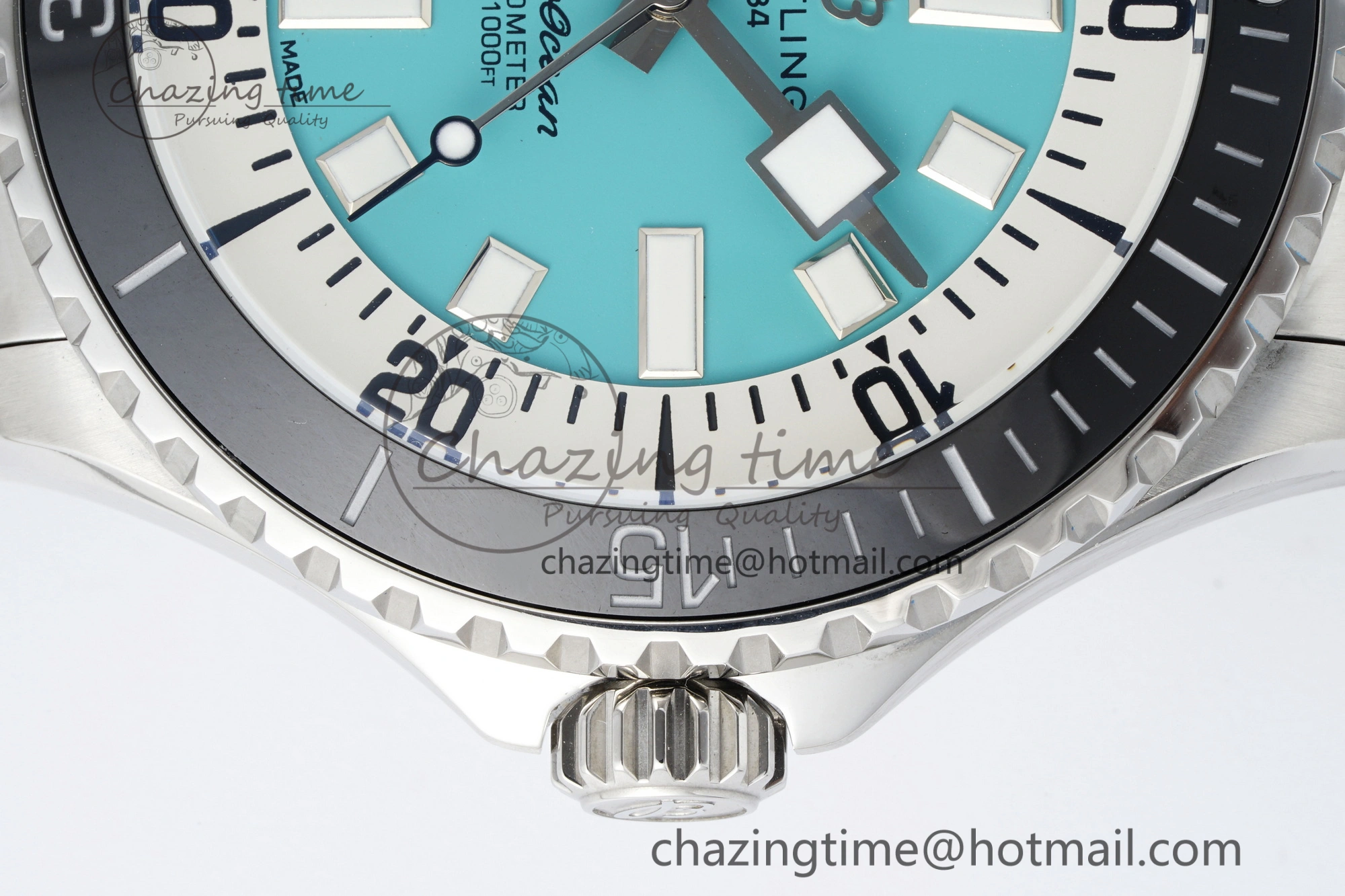 Superocean 44mm TF 1:1 Best Edition Tiffany White Dial Black Bezel on SS Bracelet A2824
