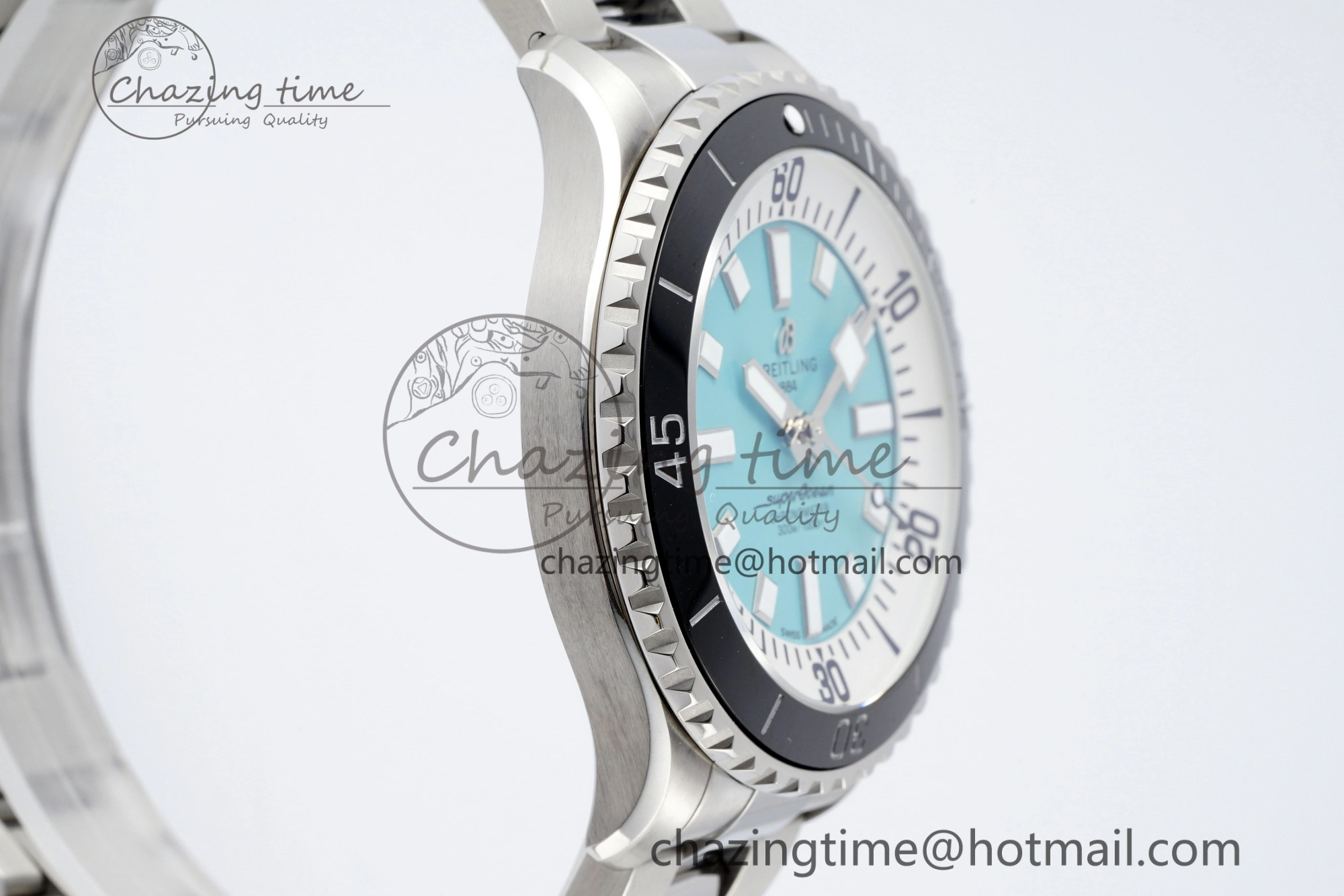 Superocean 44mm TF 1:1 Best Edition Tiffany White Dial Black Bezel on SS Bracelet A2824