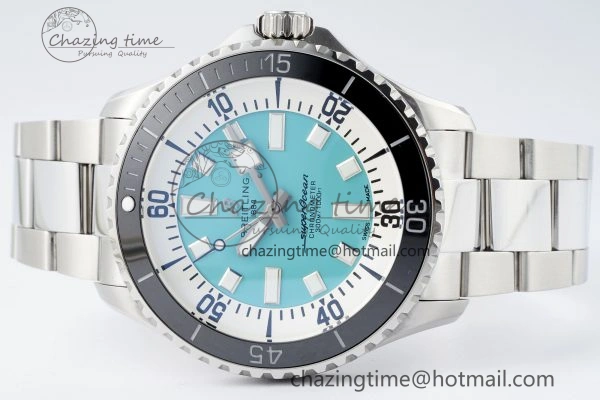 Superocean 44mm TF 1:1 Best Edition Tiffany White Dial Black Bezel on SS Bracelet A2824