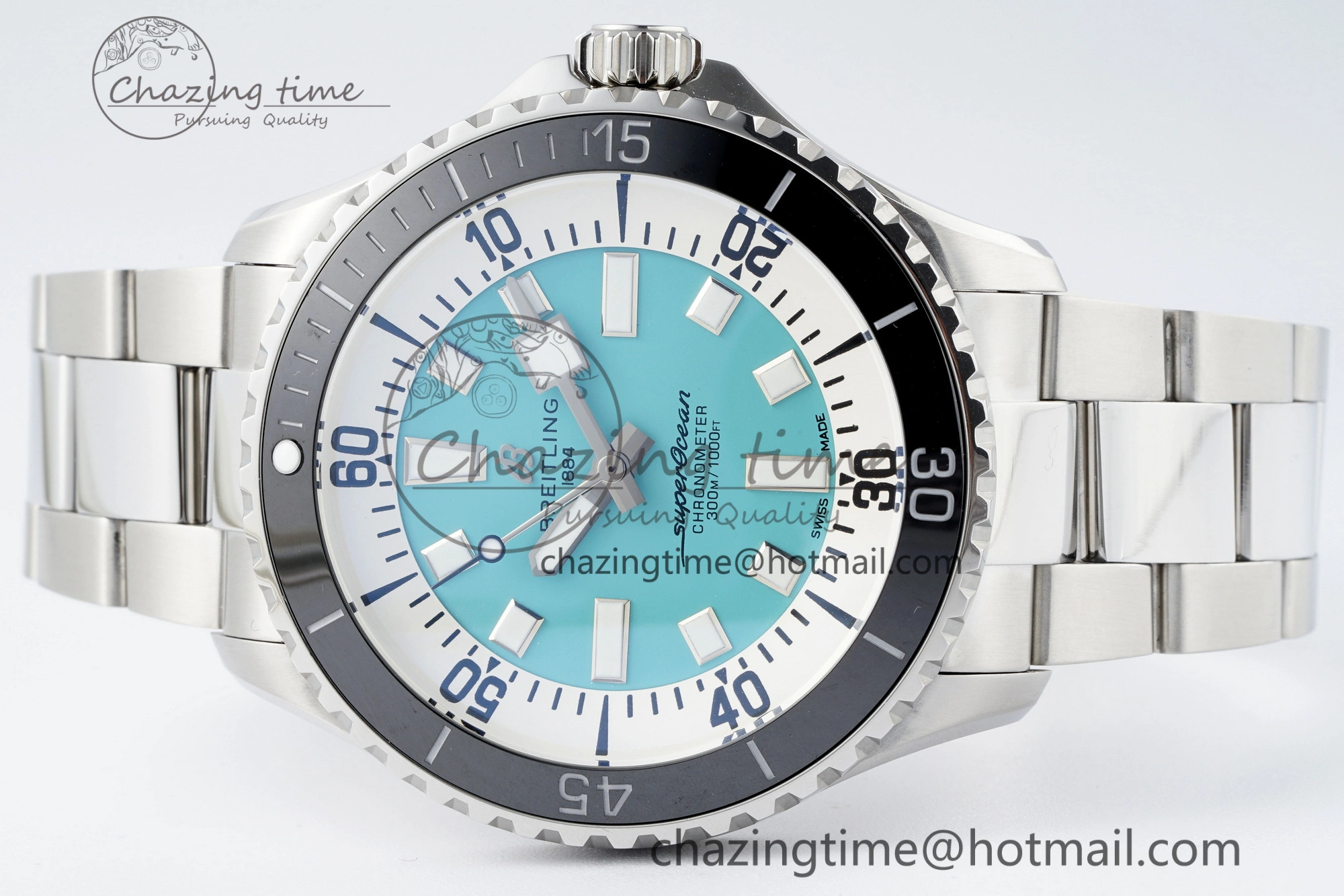 Superocean 44mm TF 1:1 Best Edition Tiffany White Dial Black Bezel on SS Bracelet A2824
