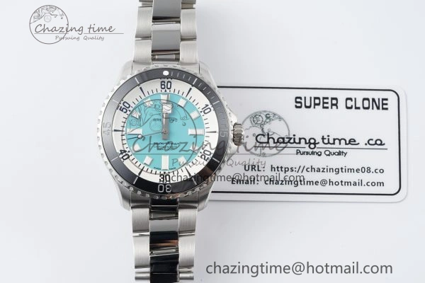 Superocean 44mm TF 1:1 Best Edition Tiffany White Dial Black Bezel on SS Bracelet A2824