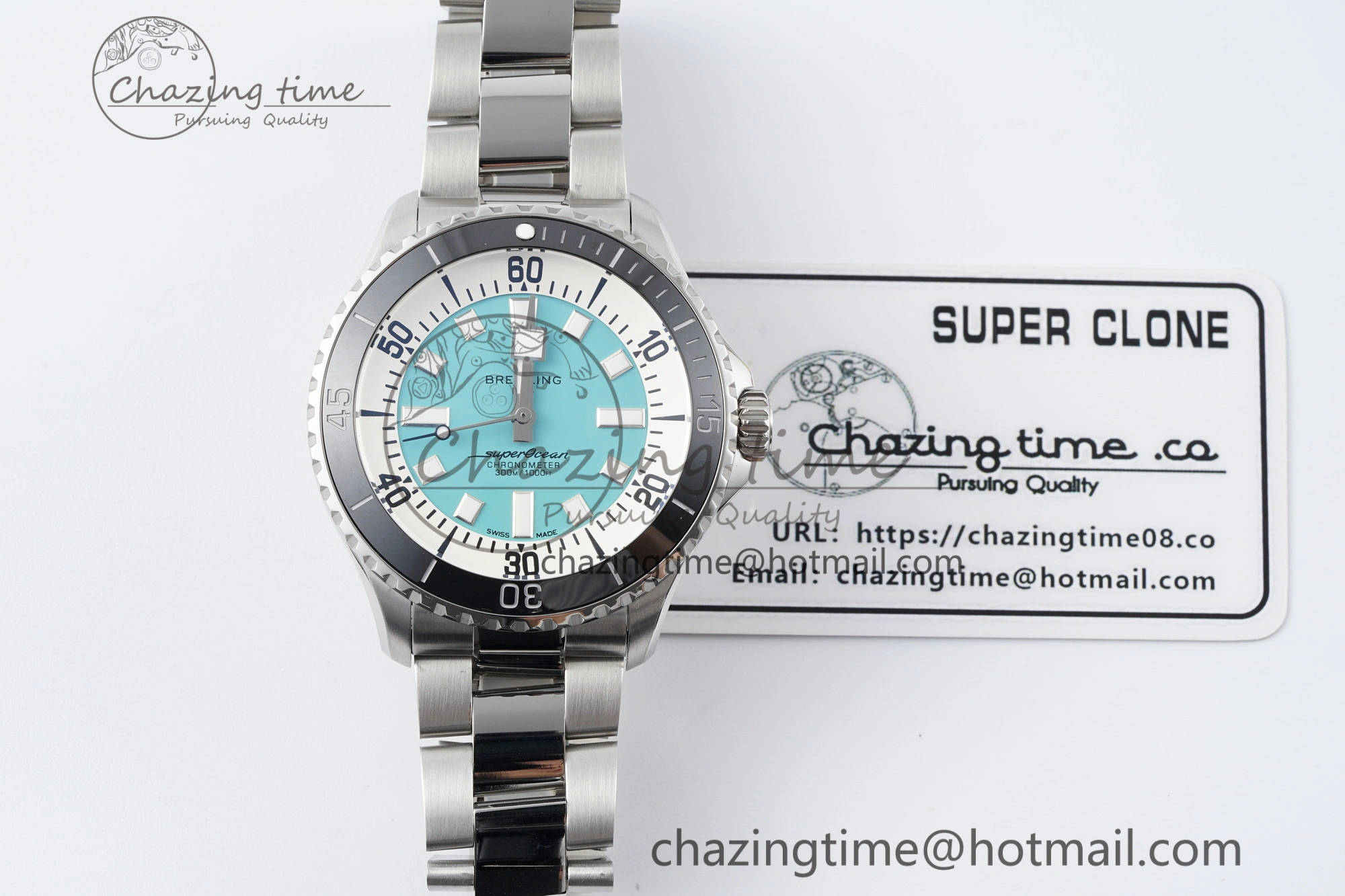 Superocean 44mm TF 1:1 Best Edition Tiffany White Dial Black Bezel on SS Bracelet A2824