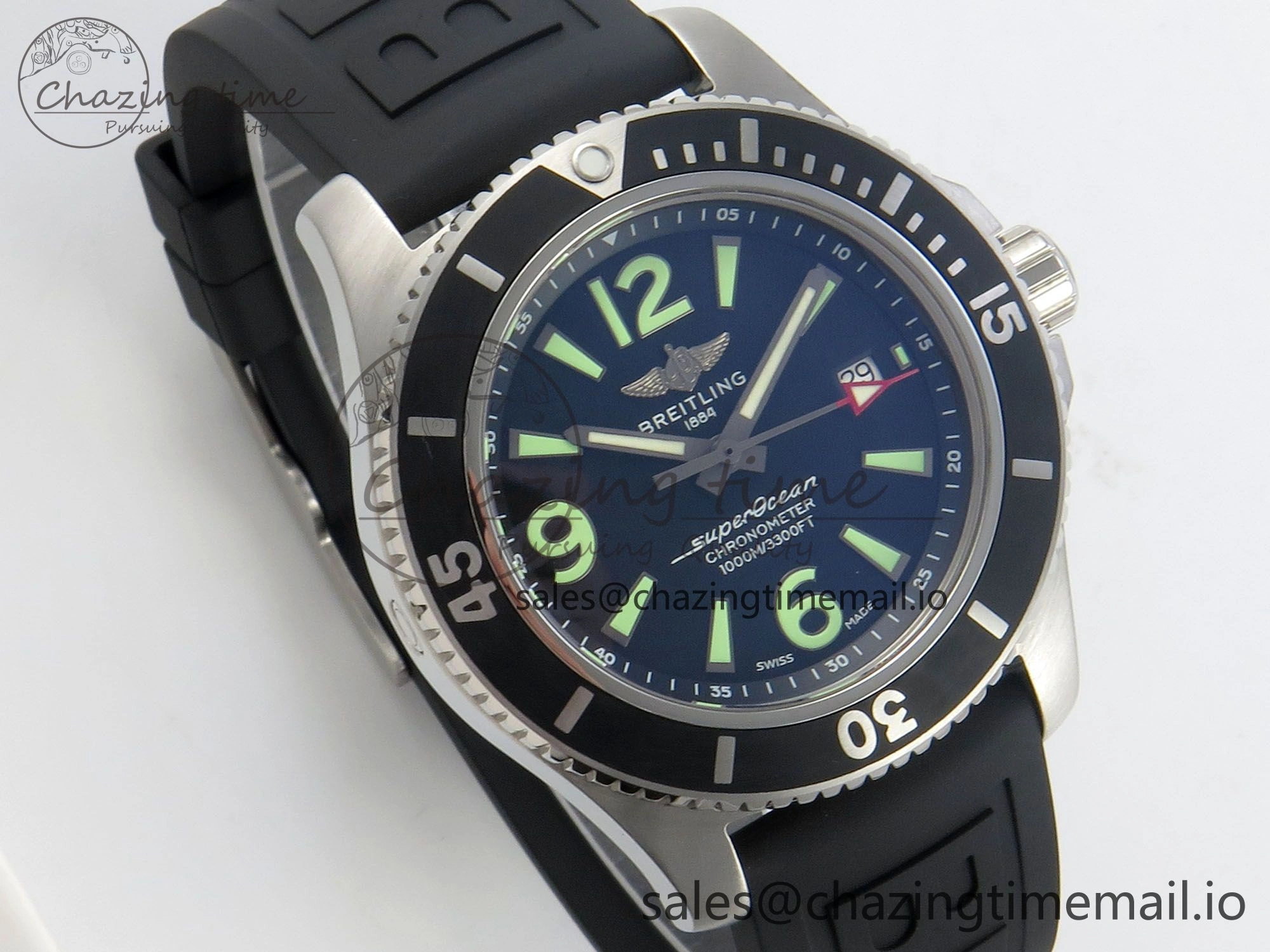 Superocean 46mm SS TF 1:1 Best Edition Black Dial Black Bezel on Blue Rubber Strap A2824 V2
