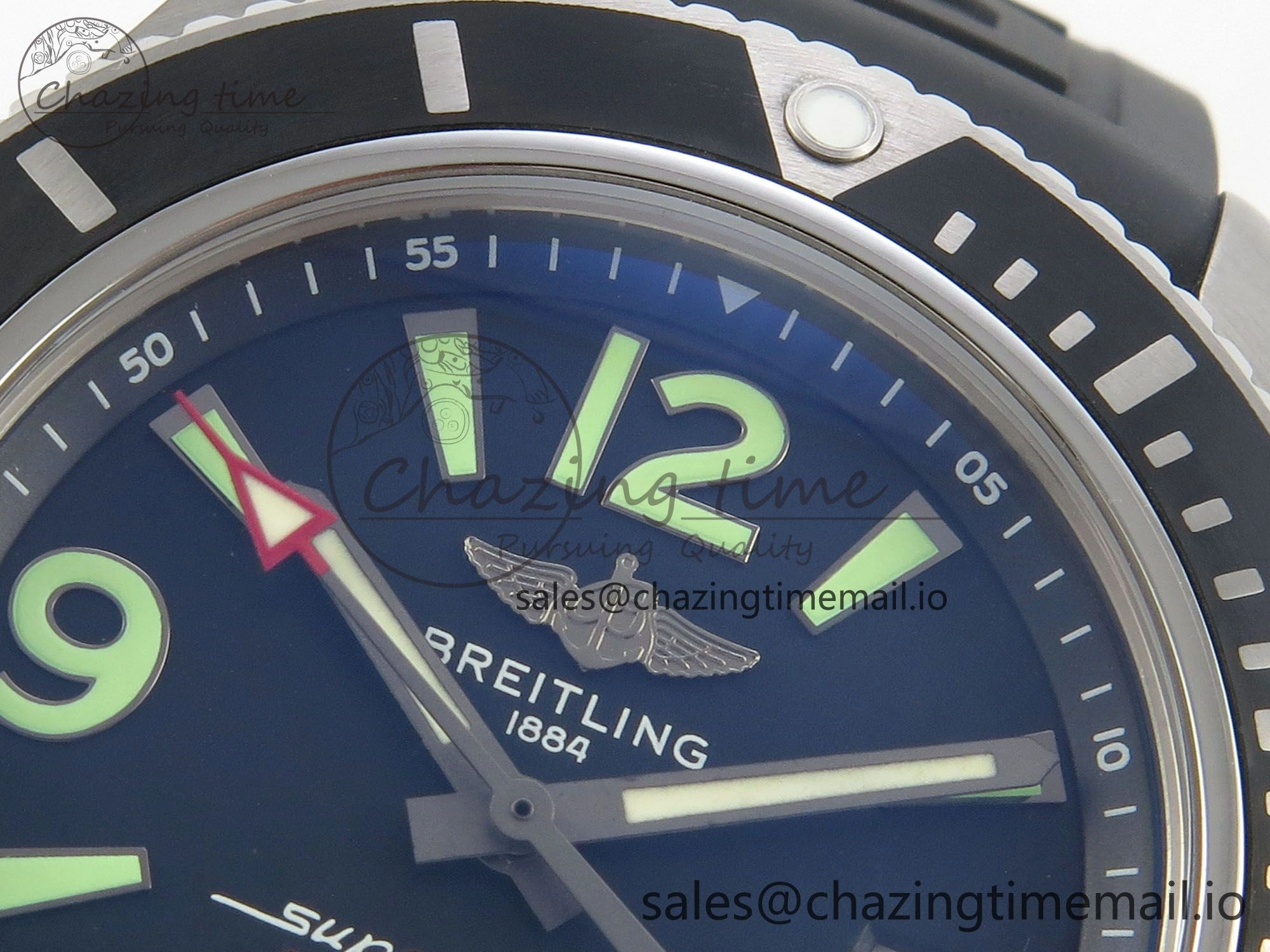 Superocean 46mm SS TF 1:1 Best Edition Black Dial Black Bezel on Blue Rubber Strap A2824 V2