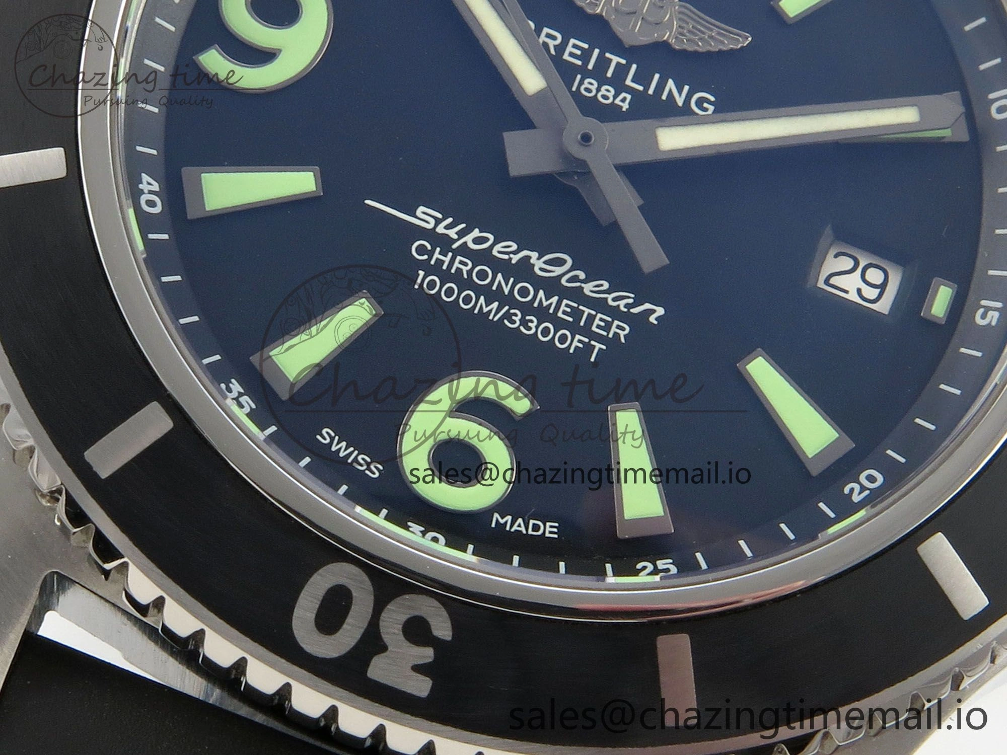 Superocean 46mm SS TF 1:1 Best Edition Black Dial Black Bezel on Blue Rubber Strap A2824 V2