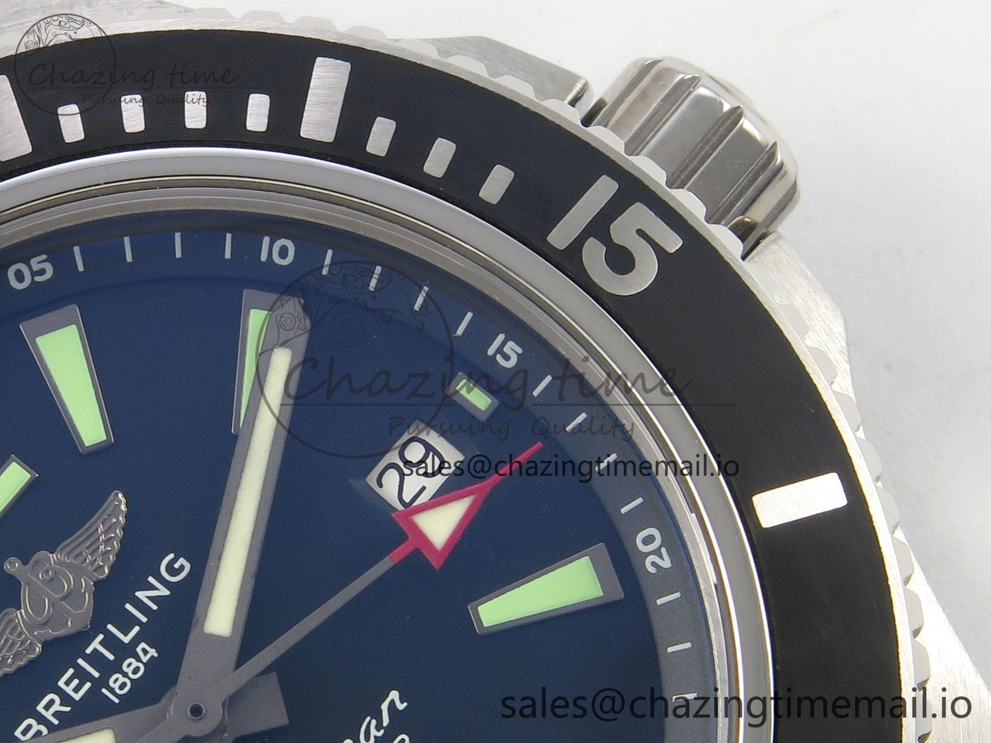 Superocean 46mm SS TF 1:1 Best Edition Black Dial Black Bezel on Blue Rubber Strap A2824 V2
