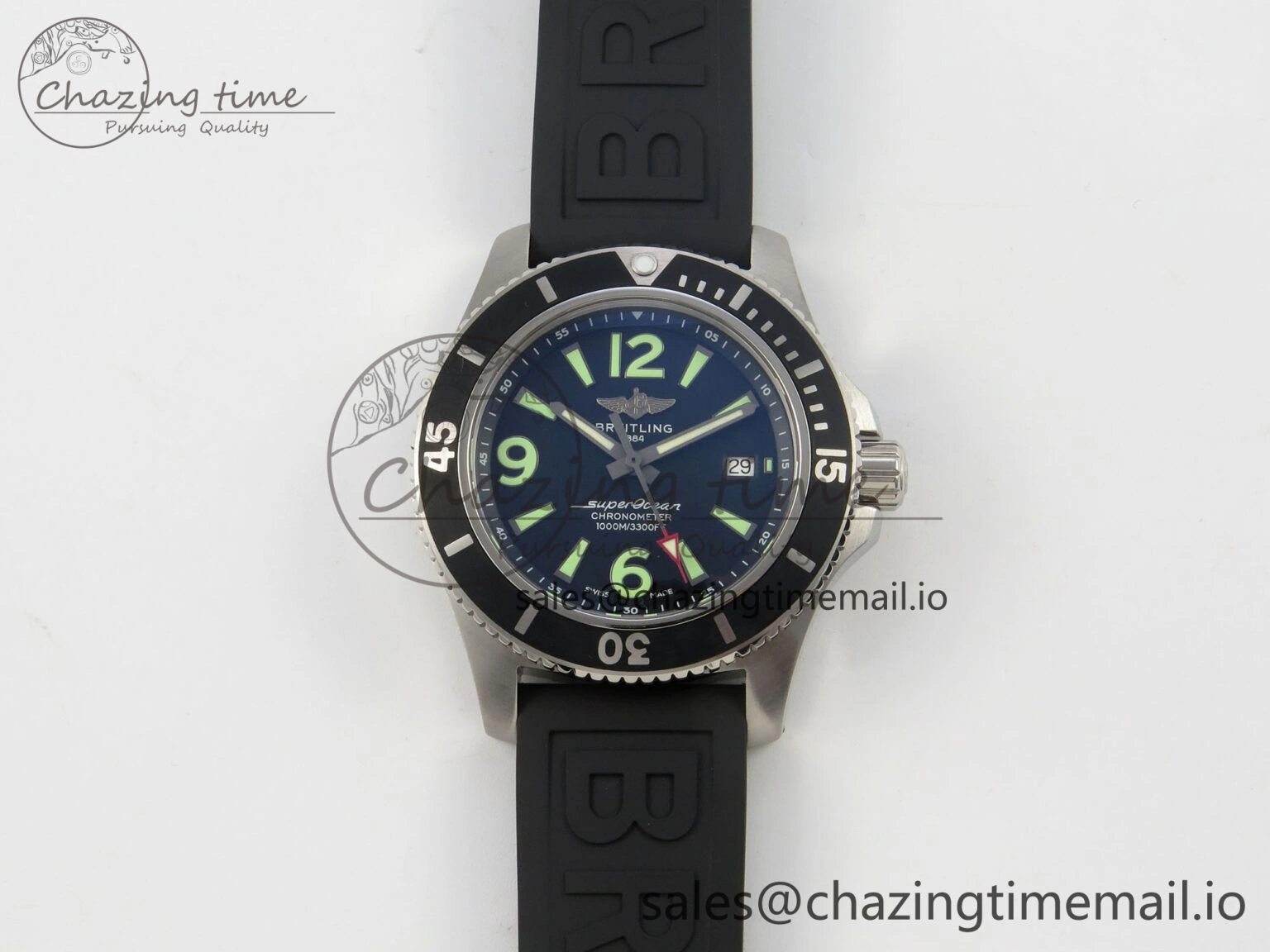 Superocean 46mm SS TF 1:1 Best Edition Black Dial Black Bezel on Blue Rubber Strap A2824 V2