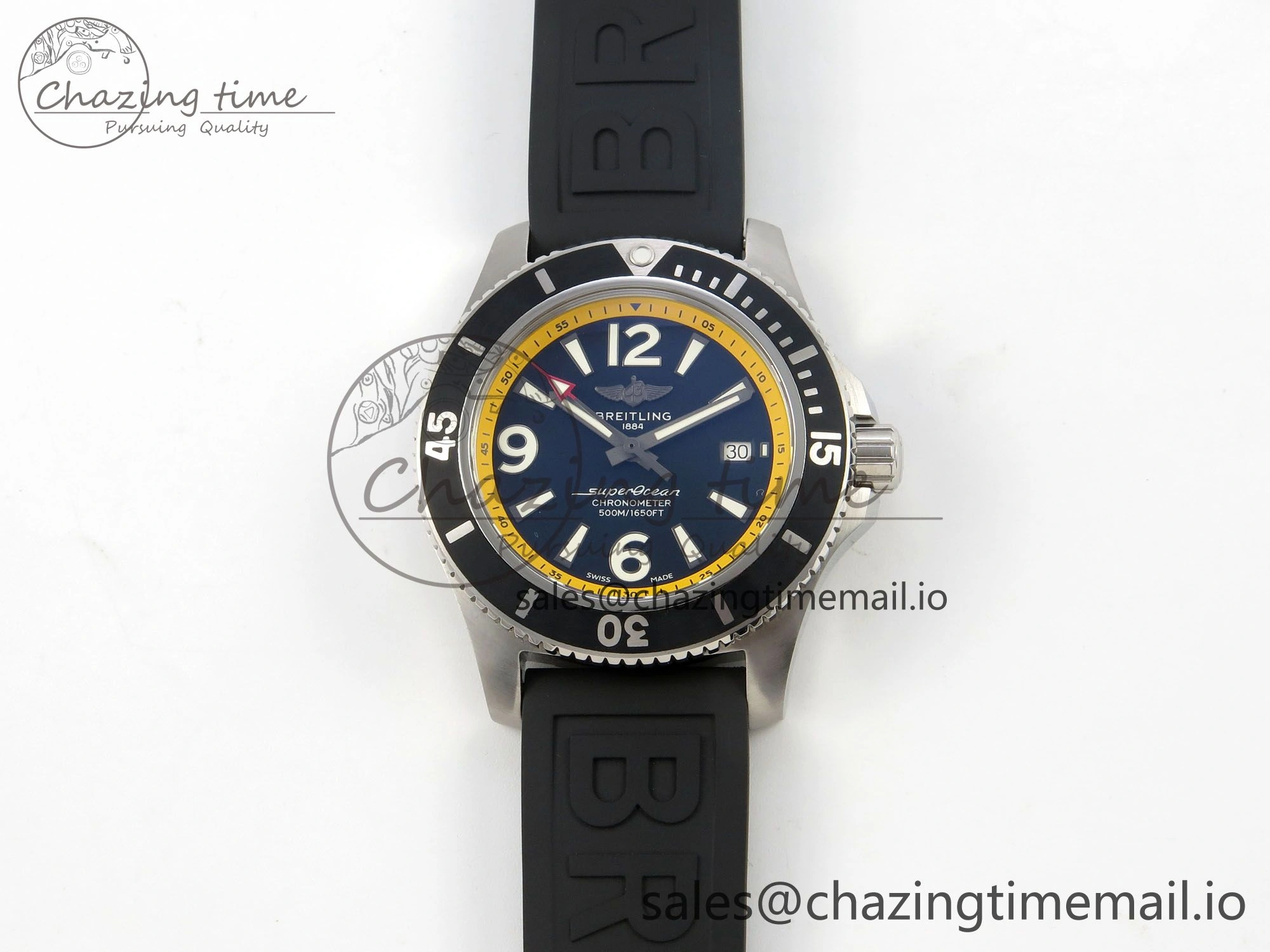 Superocean 46mm SS TF 1:1 Best Edition Black Yellow Dial Black Bezel on Black Rubber Strap A2824 V2