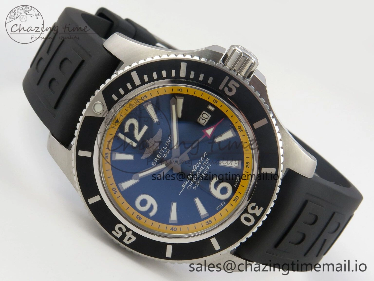 Superocean 46mm SS TF 1:1 Best Edition Black Yellow Dial Black Bezel on Black Rubber Strap A2824 V2