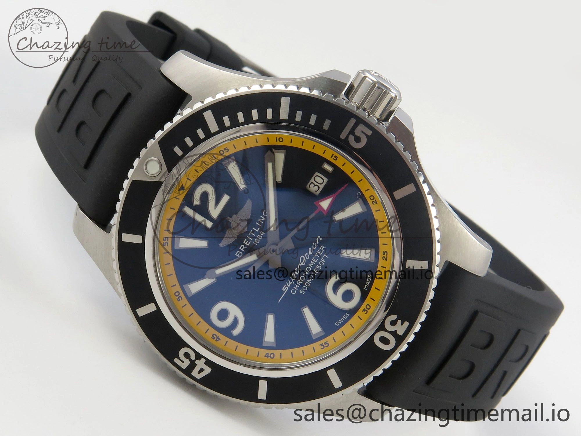 Superocean 46mm SS TF 1:1 Best Edition Black Yellow Dial Black Bezel on Black Rubber Strap A2824 V2