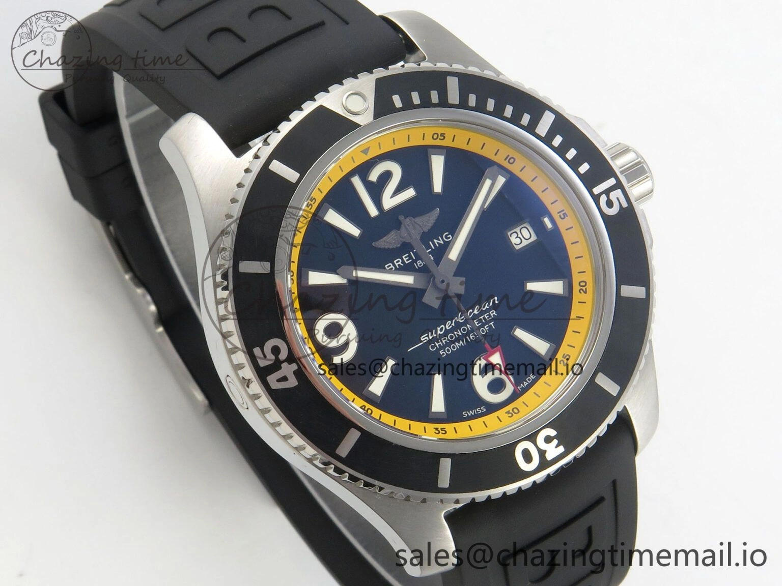 Superocean 46mm SS TF 1:1 Best Edition Black Yellow Dial Black Bezel on Black Rubber Strap A2824 V2