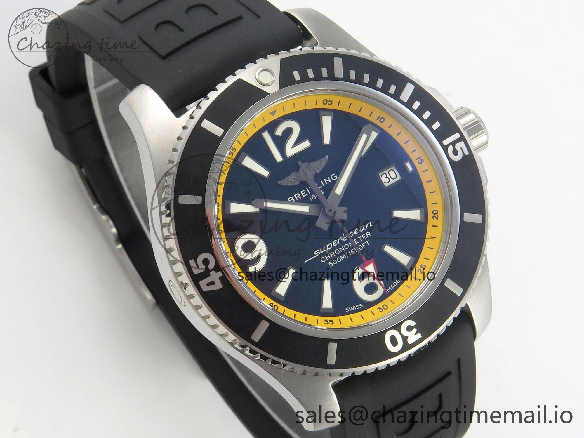 Superocean 46mm SS TF 1:1 Best Edition Black Yellow Dial Black Bezel on Black Rubber Strap A2824 V2