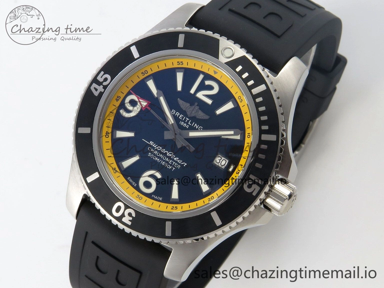 Superocean 46mm SS TF 1:1 Best Edition Black Yellow Dial Black Bezel on Black Rubber Strap A2824 V2