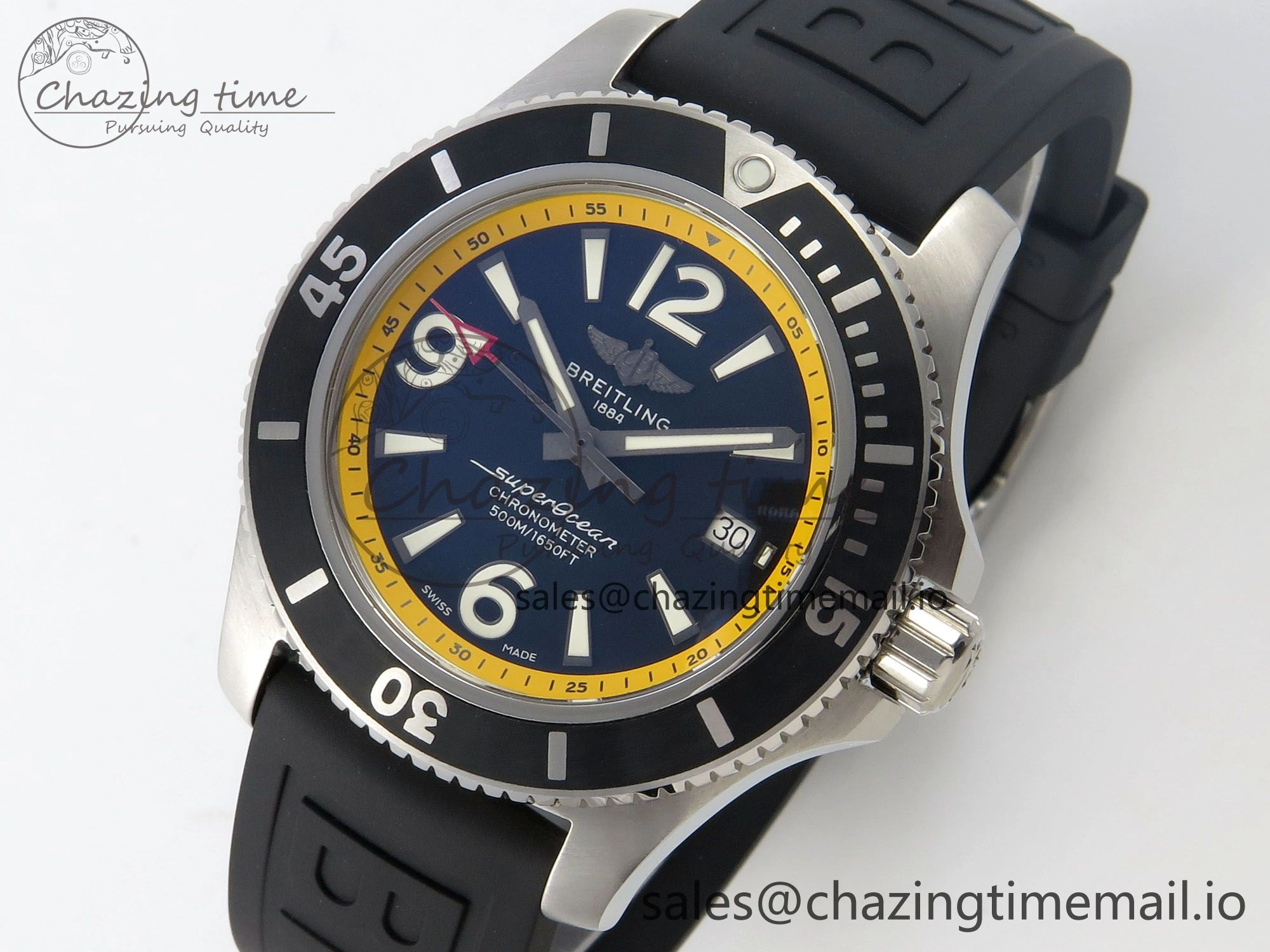 Superocean 46mm SS TF 1:1 Best Edition Black Yellow Dial Black Bezel on Black Rubber Strap A2824 V2