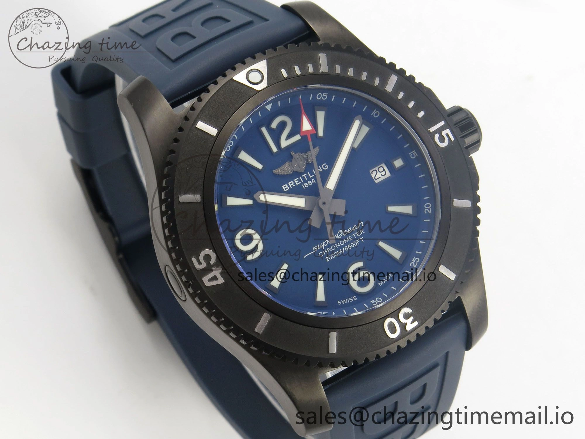 Superocean 46mm SS TF 1:1 Best Edition Blue Dial Black Bezel on Blue Rubber Strap A2824 V2