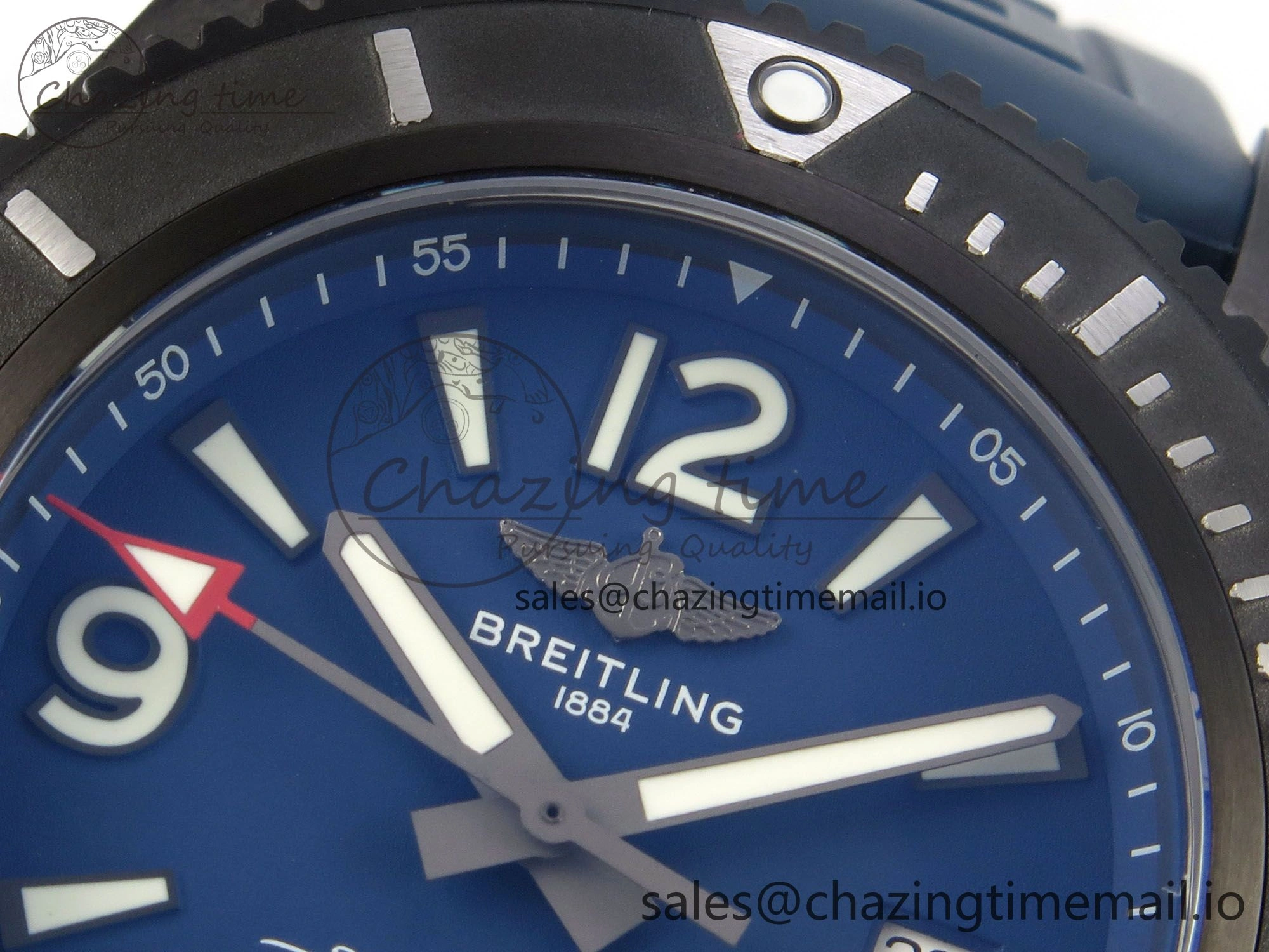 Superocean 46mm SS TF 1:1 Best Edition Blue Dial Black Bezel on Blue Rubber Strap A2824 V2