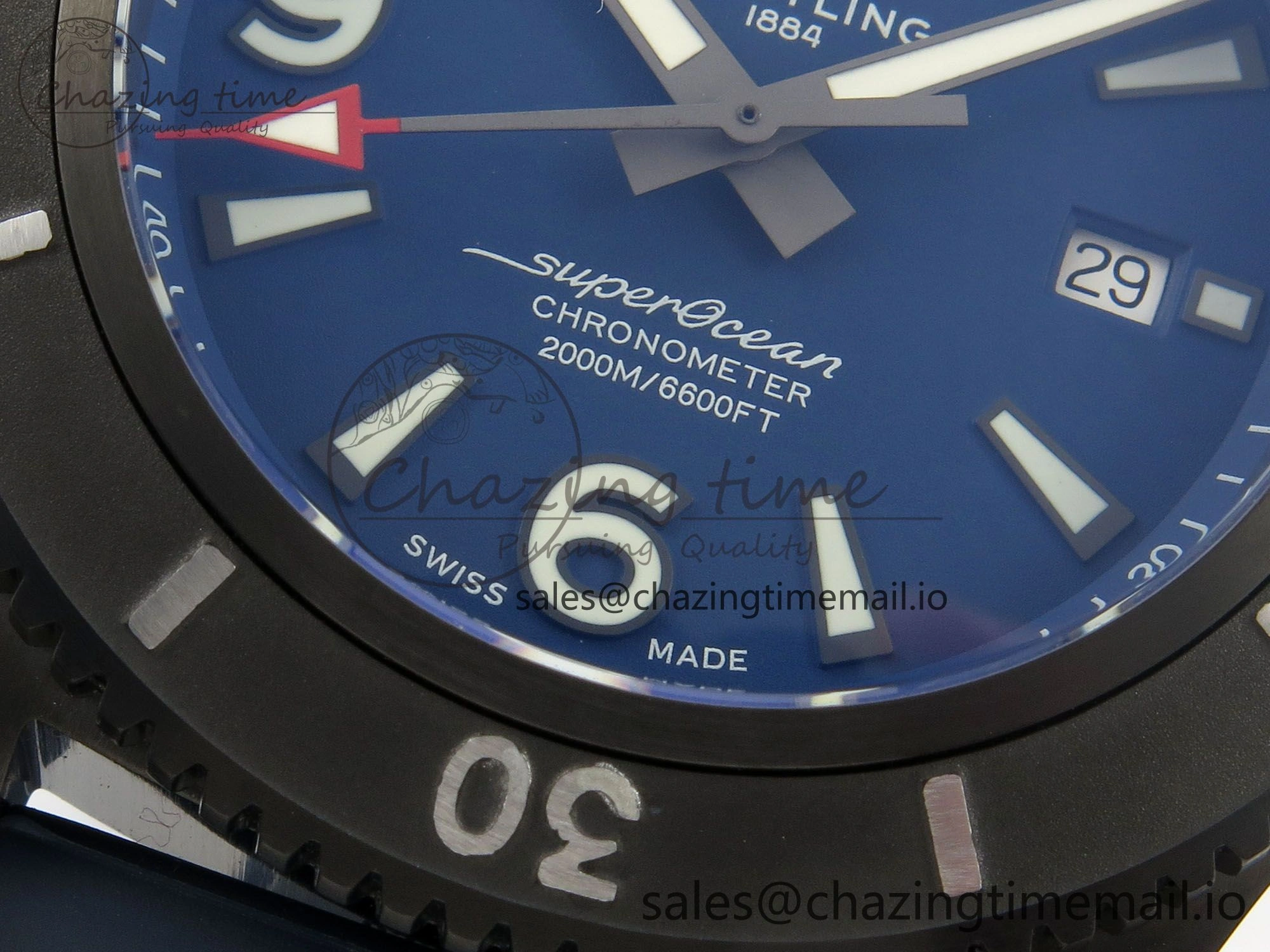 Superocean 46mm SS TF 1:1 Best Edition Blue Dial Black Bezel on Blue Rubber Strap A2824 V2