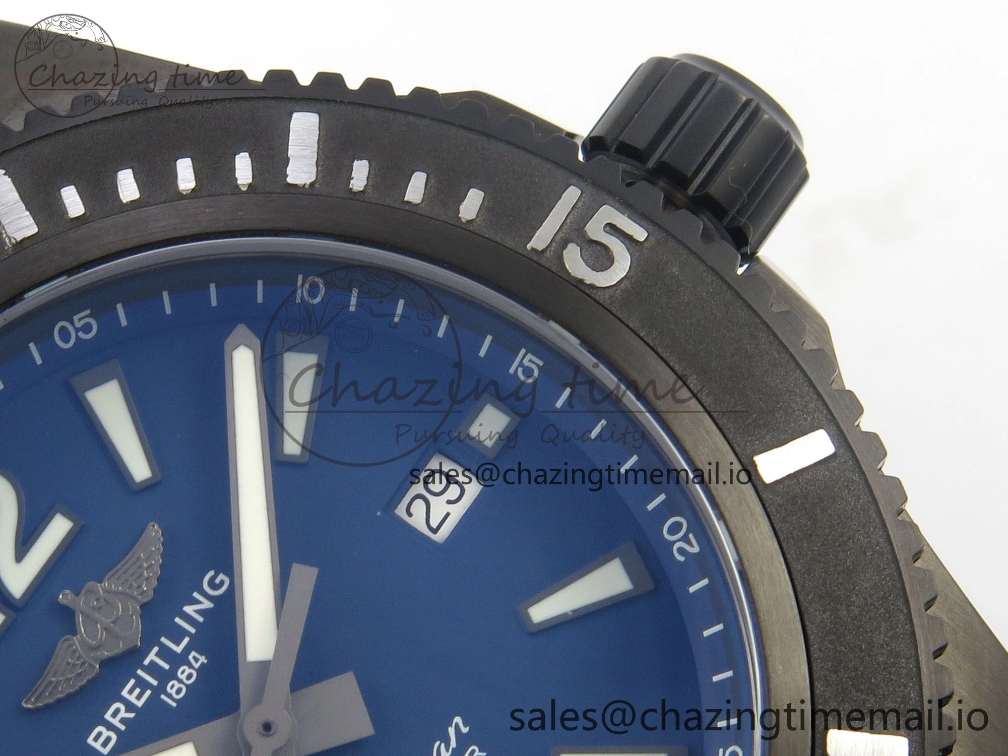 Superocean 46mm SS TF 1:1 Best Edition Blue Dial Black Bezel on Blue Rubber Strap A2824 V2