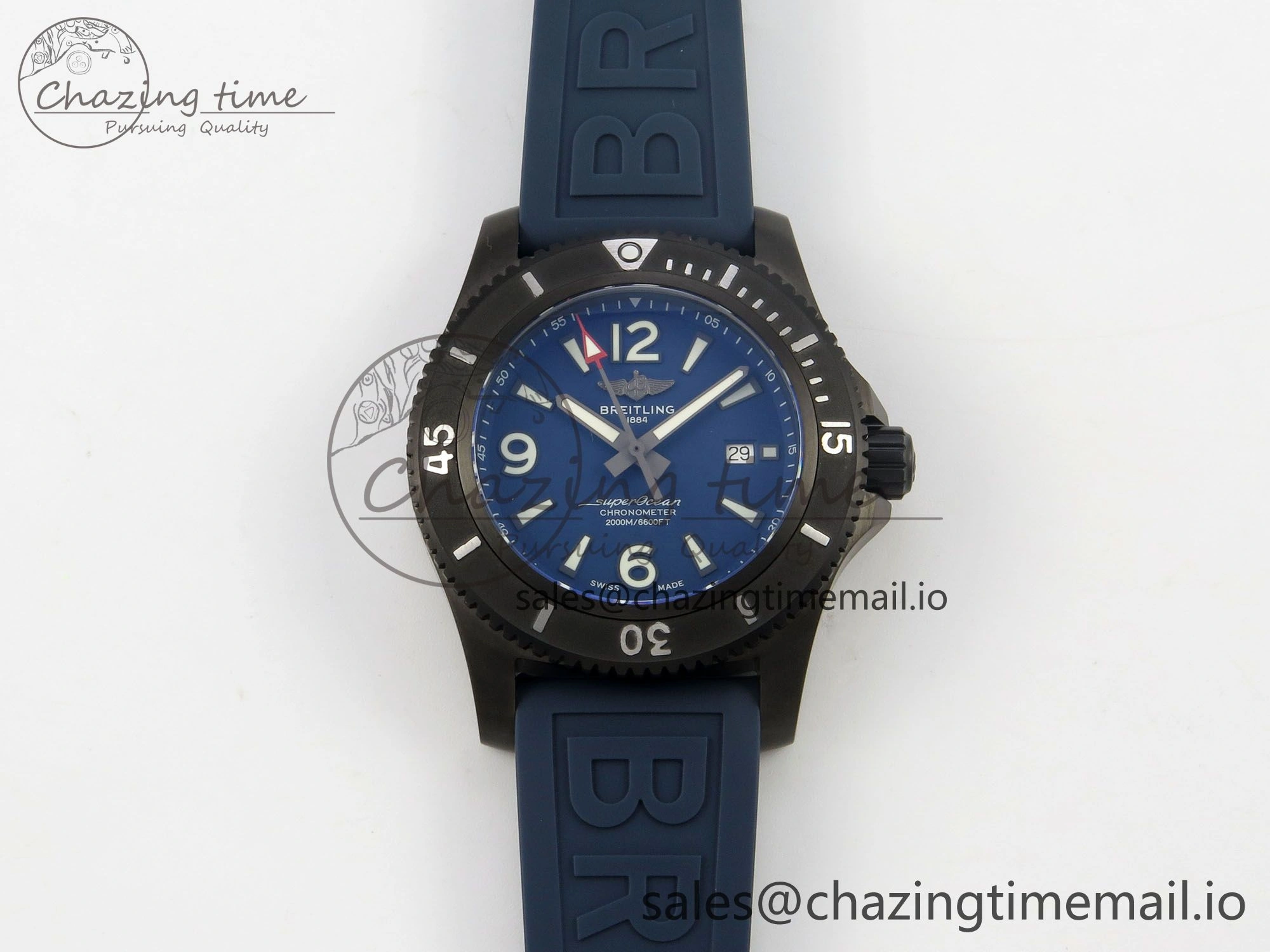 Superocean 46mm SS TF 1:1 Best Edition Blue Dial Black Bezel on Blue Rubber Strap A2824 V2