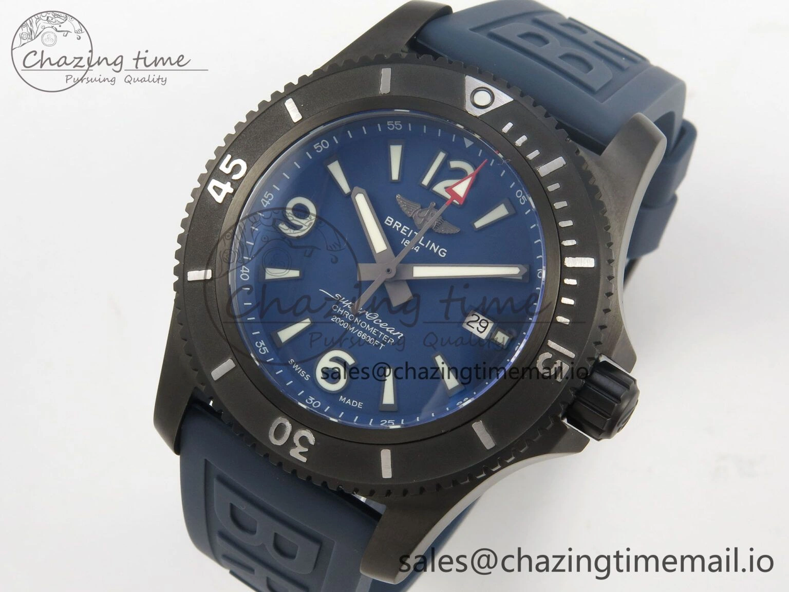 Superocean 46mm SS TF 1:1 Best Edition Blue Dial Black Bezel on Blue Rubber Strap A2824 V2