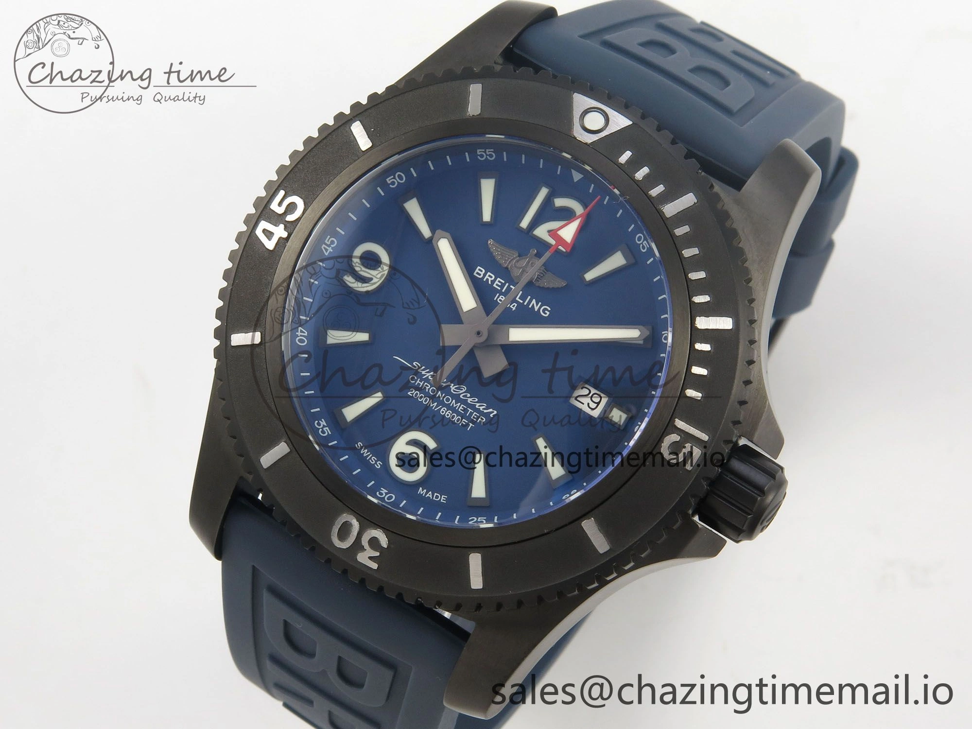 Superocean 46mm SS TF 1:1 Best Edition Blue Dial Black Bezel on Blue Rubber Strap A2824 V2