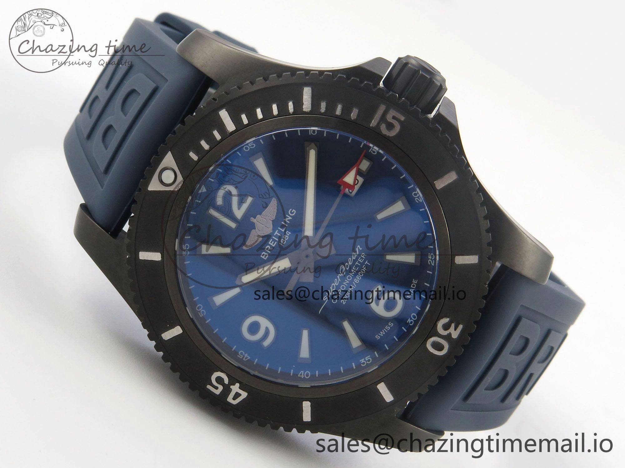 Superocean 46mm SS TF 1:1 Best Edition Blue Dial Black Bezel on Blue Rubber Strap A2824 V2