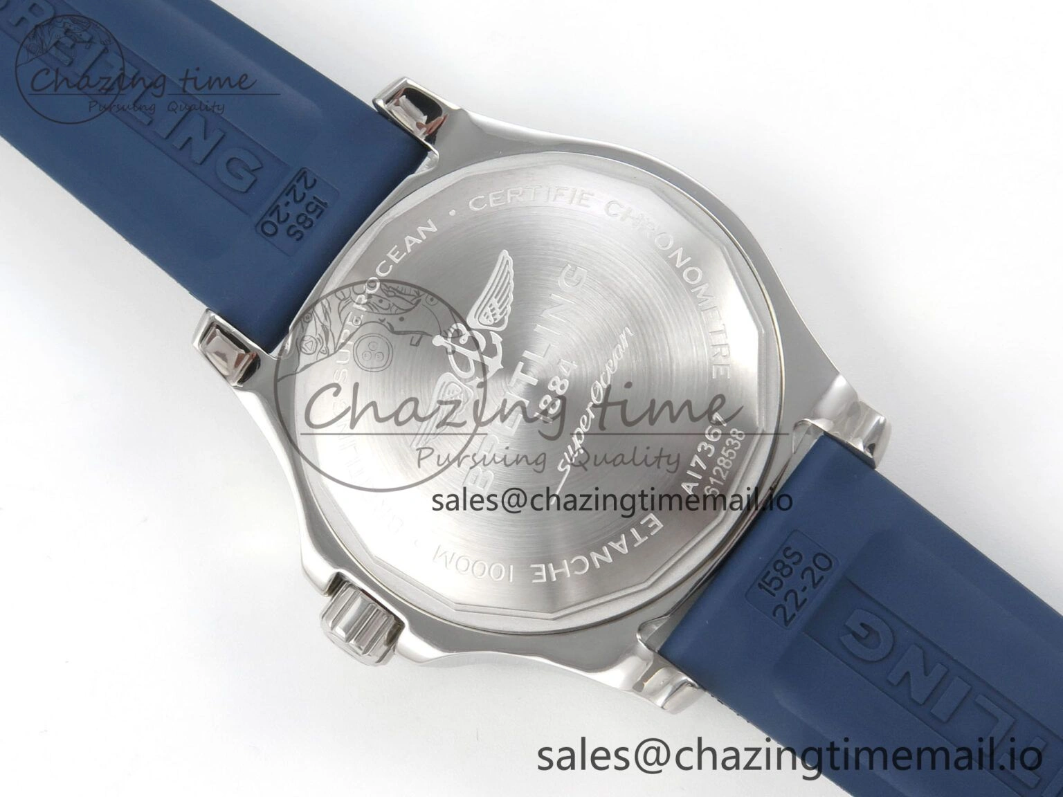 Superocean 46mm SS TF 1:1 Best Edition Blue Dial Blue Bezel on Blue Rubber Strap A2824 V2