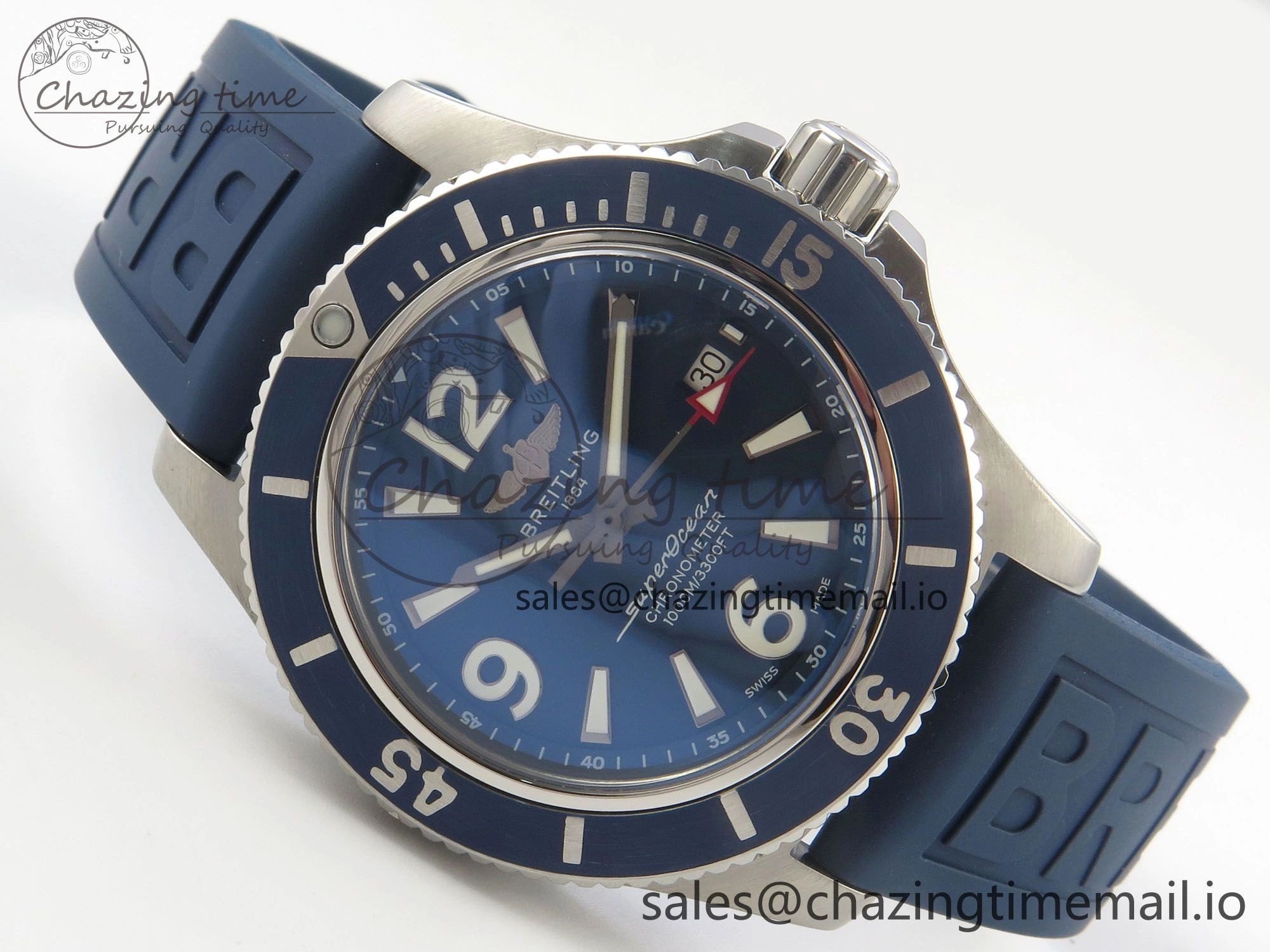 Superocean 46mm SS TF 1:1 Best Edition Blue Dial Blue Bezel on Blue Rubber Strap A2824 V2