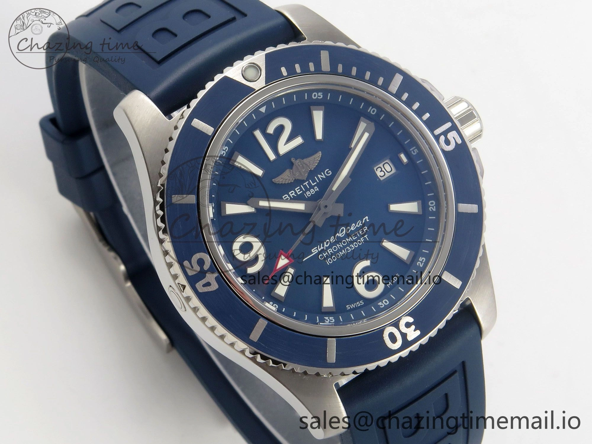 Superocean 46mm SS TF 1:1 Best Edition Blue Dial Blue Bezel on Blue Rubber Strap A2824 V2