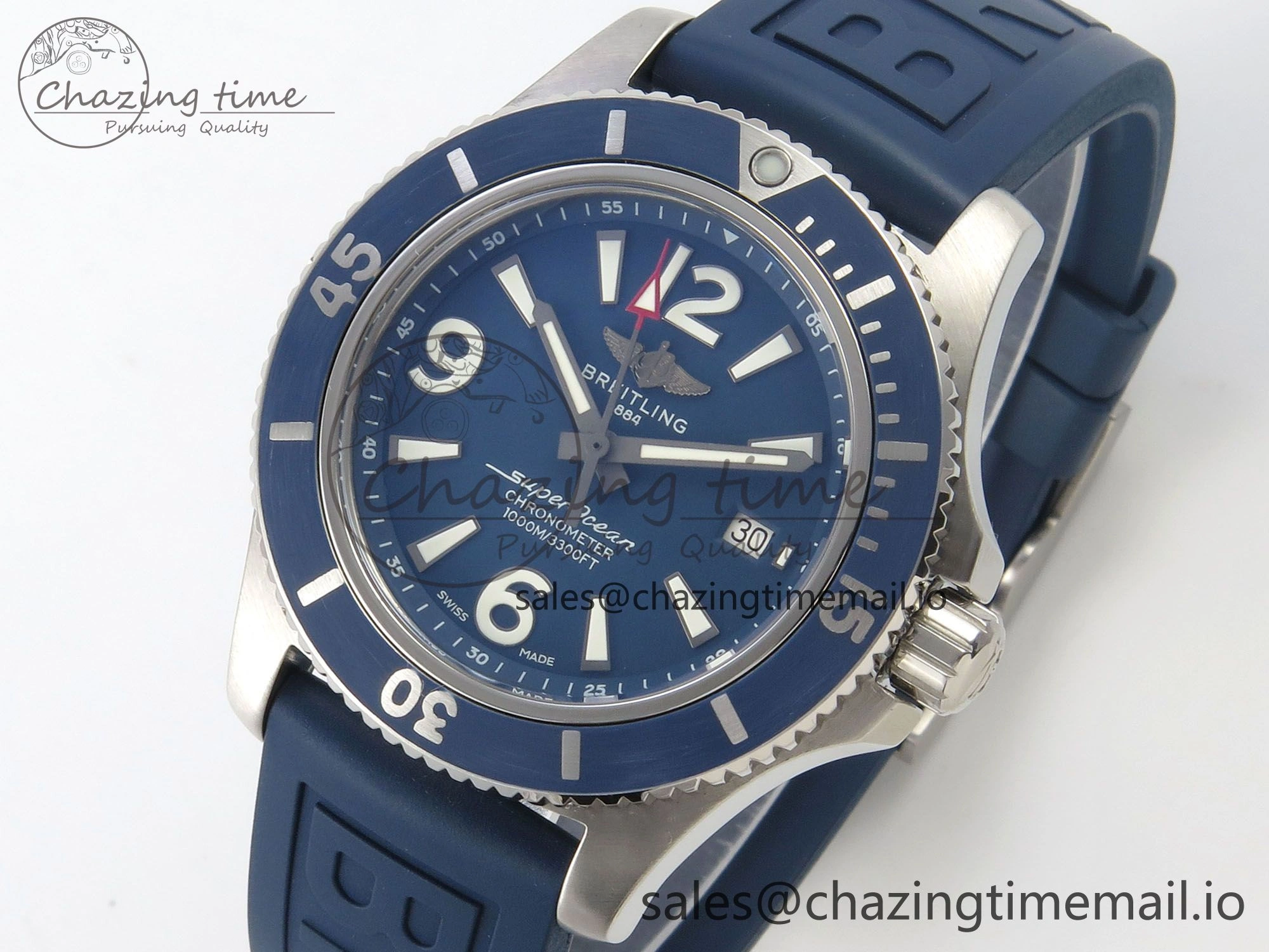 Superocean 46mm SS TF 1:1 Best Edition Blue Dial Blue Bezel on Blue Rubber Strap A2824 V2