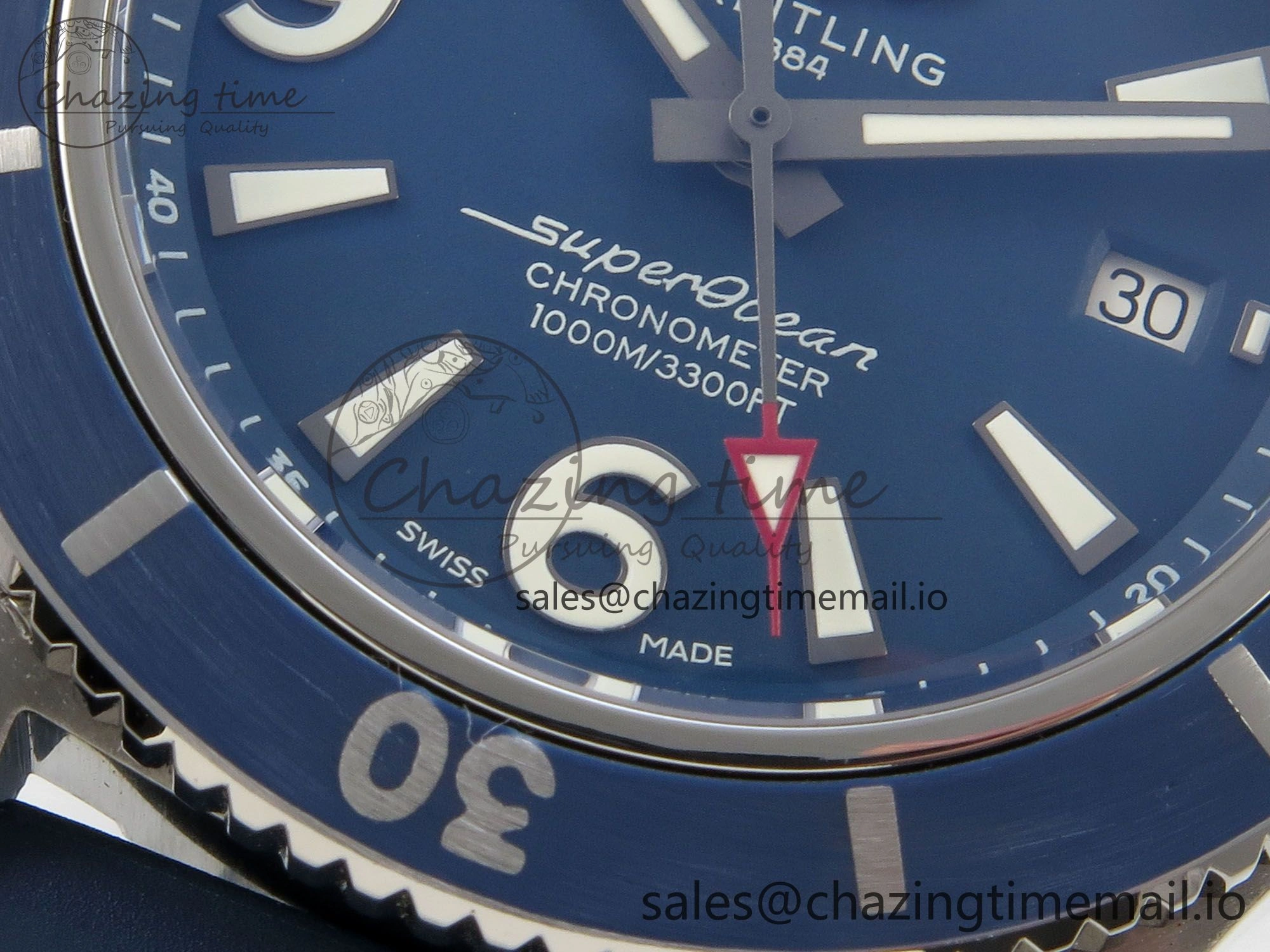 Superocean 46mm SS TF 1:1 Best Edition Blue Dial Blue Bezel on Blue Rubber Strap A2824 V2