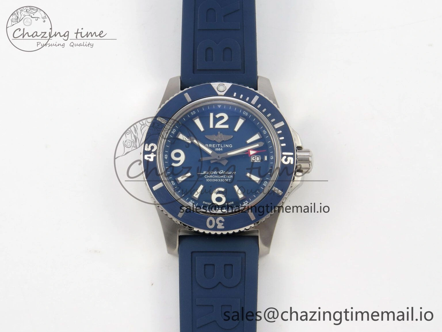 Superocean 46mm SS TF 1:1 Best Edition Blue Dial Blue Bezel on Blue Rubber Strap A2824 V2