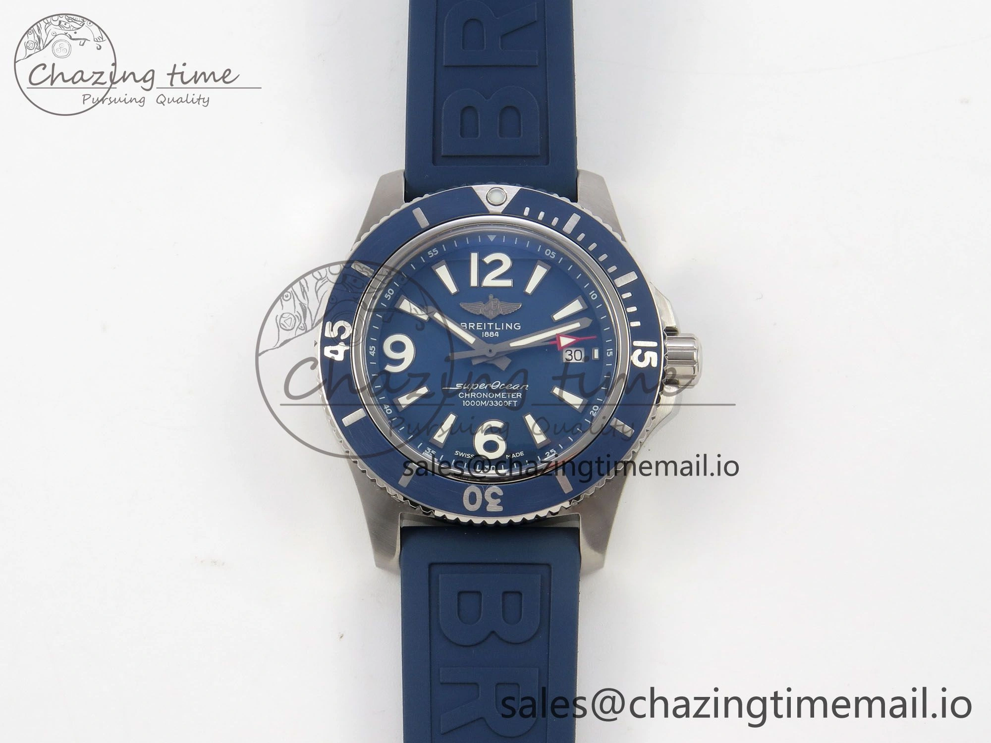 Superocean 46mm SS TF 1:1 Best Edition Blue Dial Blue Bezel on Blue Rubber Strap A2824 V2