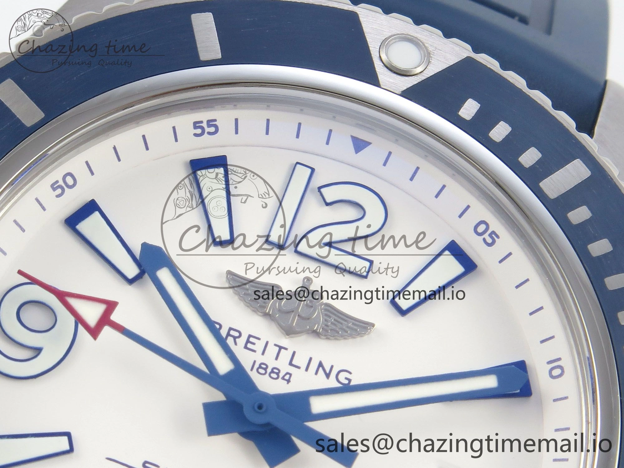 Superocean 46mm SS TF 1:1 Best Edition White Dial Blue Bezel on Blue Rubber Strap A2824 V2