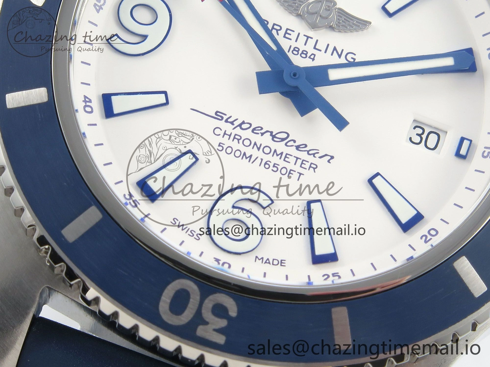 Superocean 46mm SS TF 1:1 Best Edition White Dial Blue Bezel on Blue Rubber Strap A2824 V2