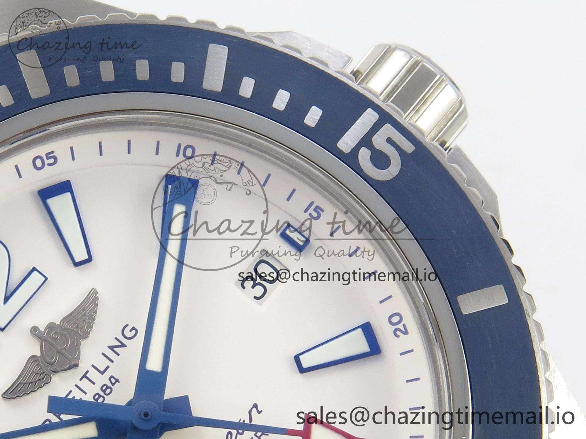 Superocean 46mm SS TF 1:1 Best Edition White Dial Blue Bezel on Blue Rubber Strap A2824 V2
