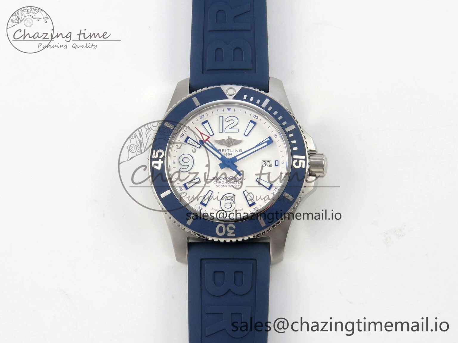 Superocean 46mm SS TF 1:1 Best Edition White Dial Blue Bezel on Blue Rubber Strap A2824 V2