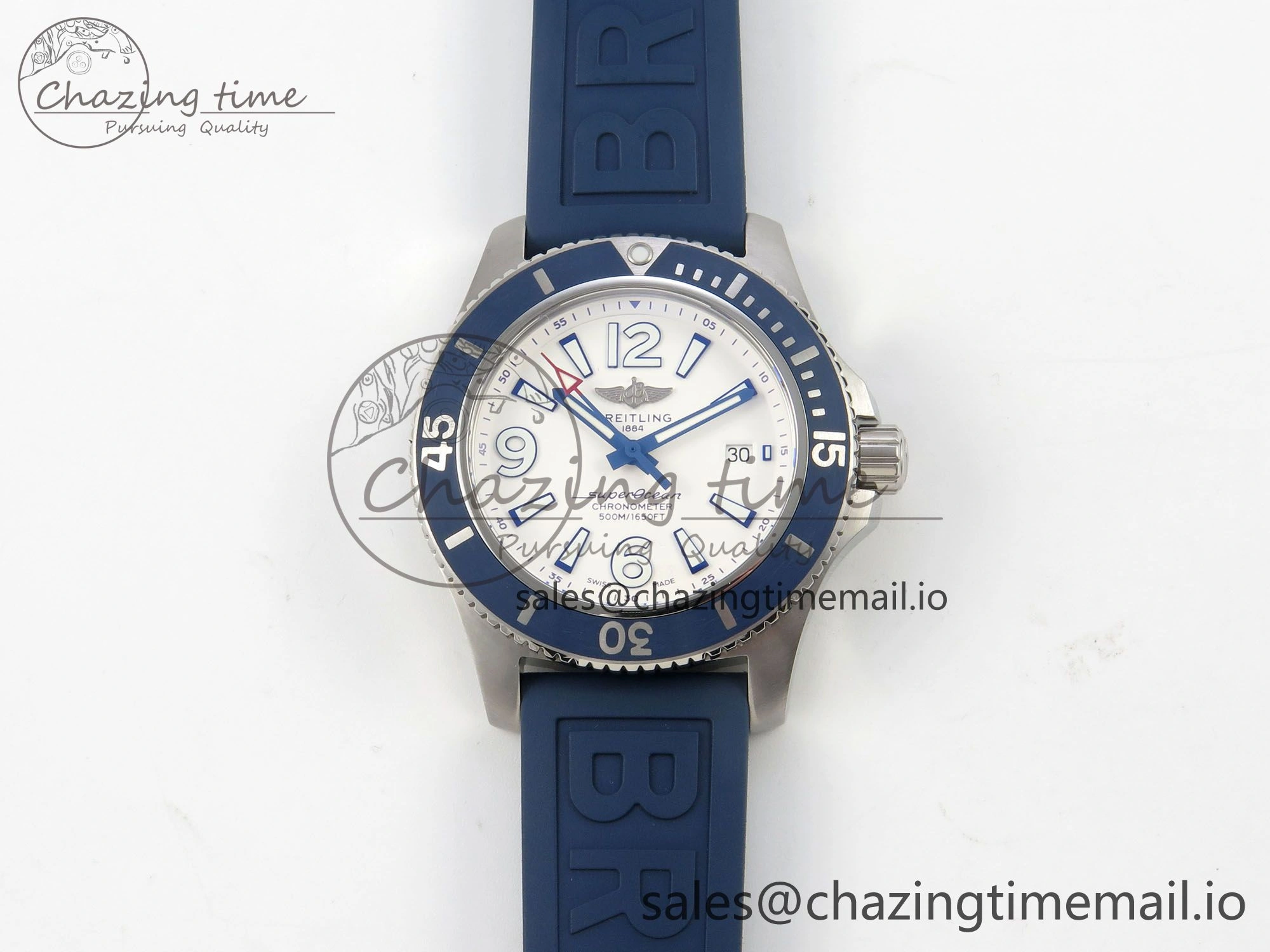 Superocean 46mm SS TF 1:1 Best Edition White Dial Blue Bezel on Blue Rubber Strap A2824 V2