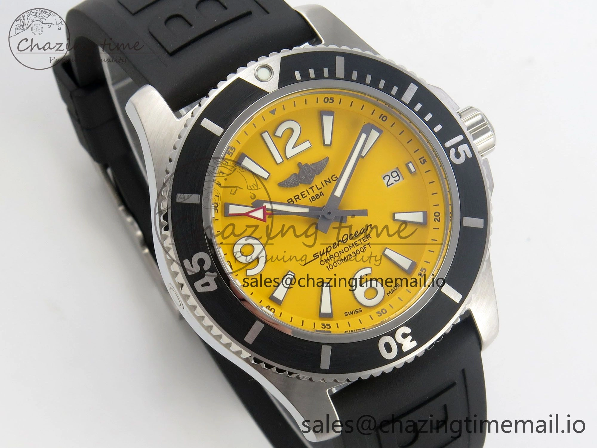 Superocean 46mm SS TF 1:1 Best Edition Yellow Dial Black Bezel on Black Rubber Strap A2824 V2