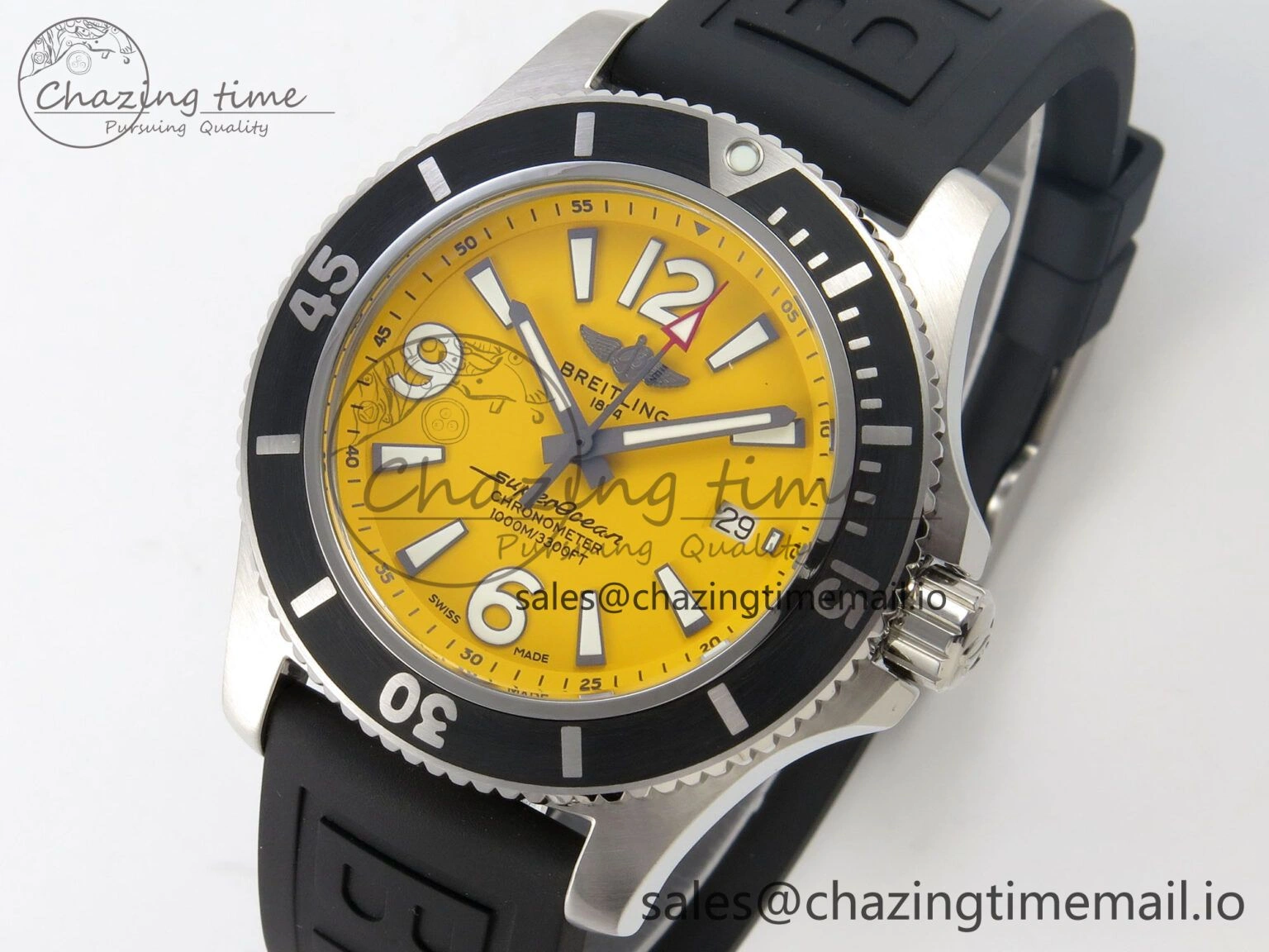 Superocean 46mm SS TF 1:1 Best Edition Yellow Dial Black Bezel on Black Rubber Strap A2824 V2